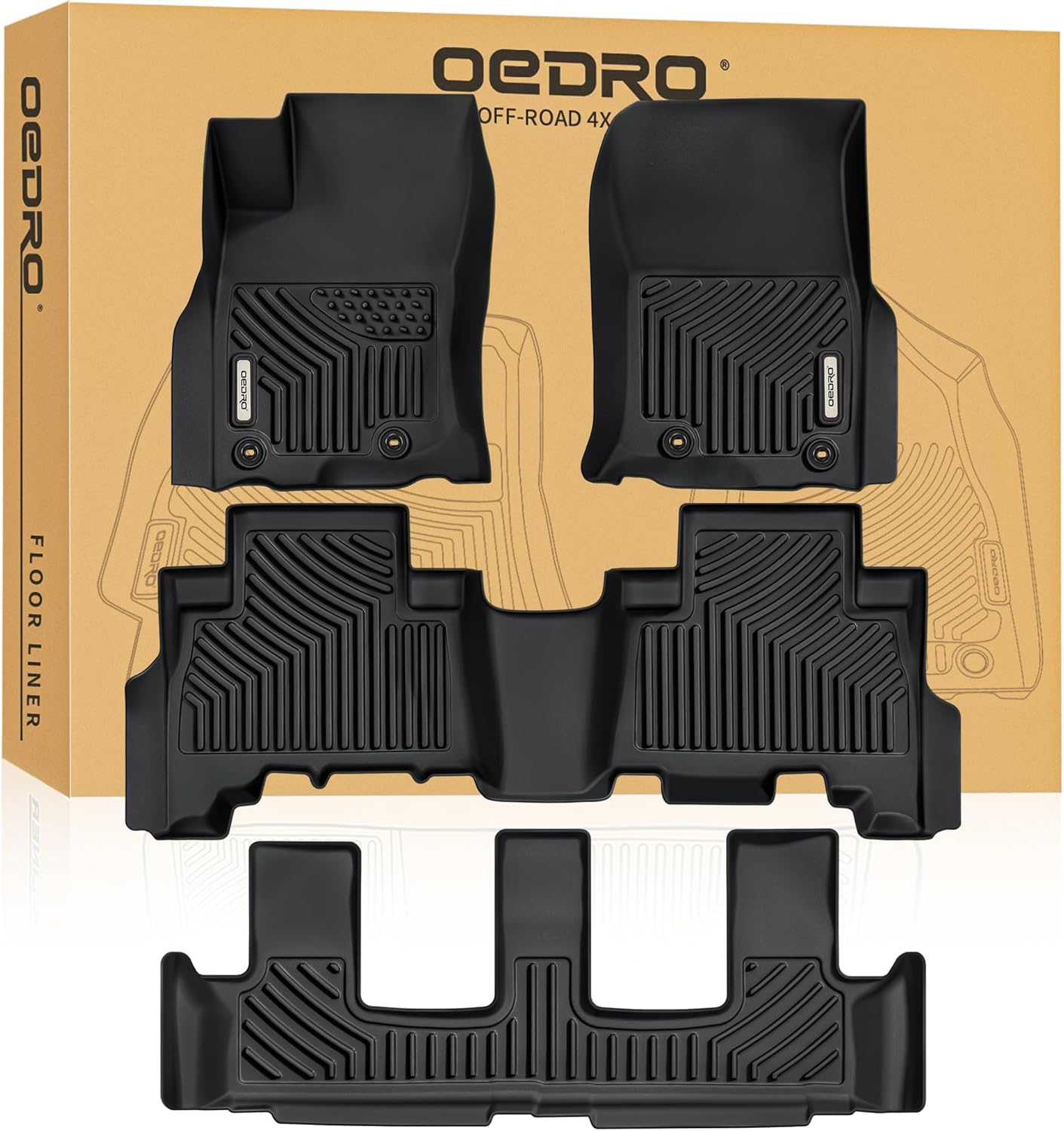 OEDRO Floor Mats for 2024-2013 Toyota 4Runner 7 Seater, Custom Fit TPE All-Weather 4Runner Car Mats Includes 1st, 2nd Row & 3rd Row Floor Liners, Black