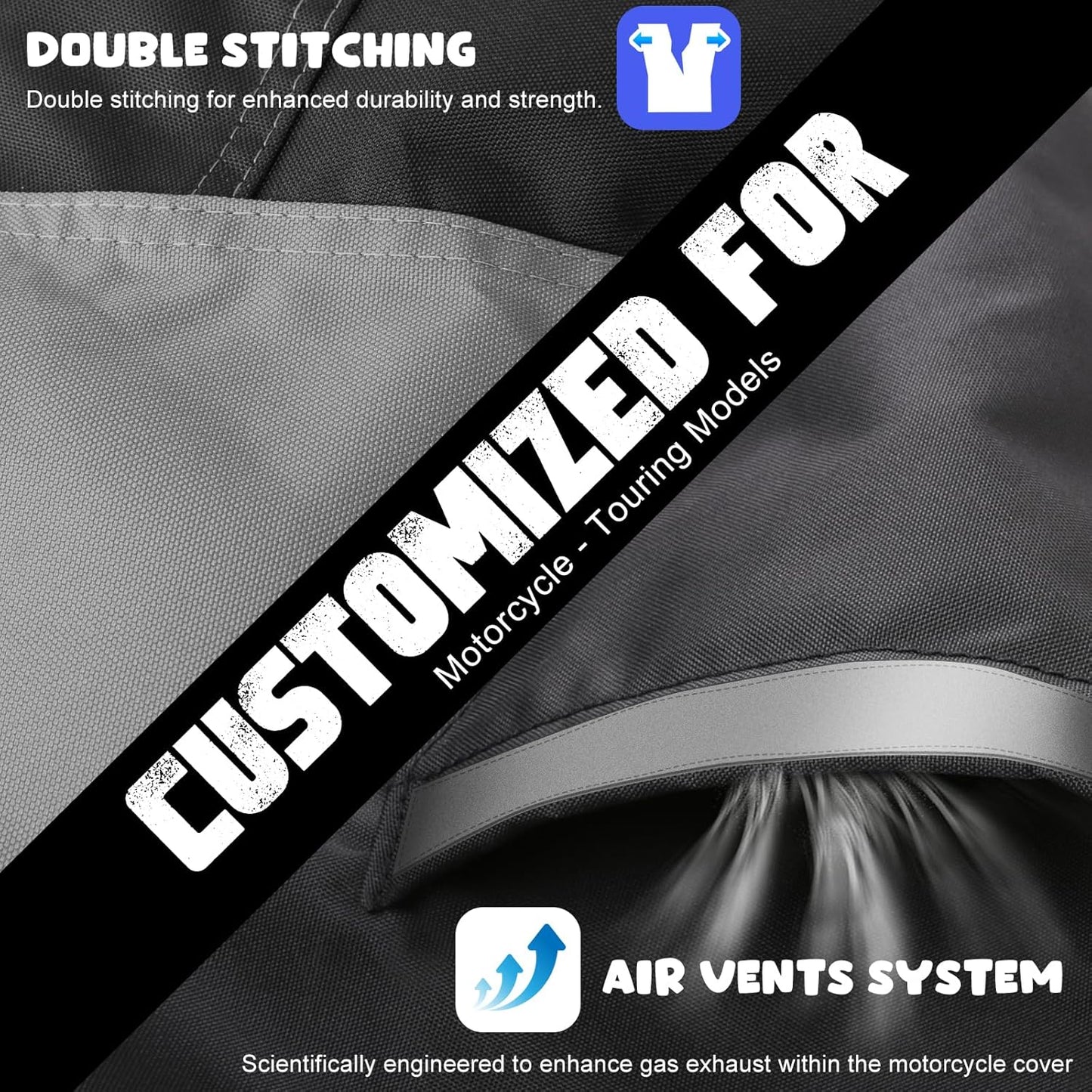 Motorcycle Cover 420D Heavy Duty All Season Universal Weather Waterproof Outdoor Protection 96" XXL Vehicle Cover/Black/Gray