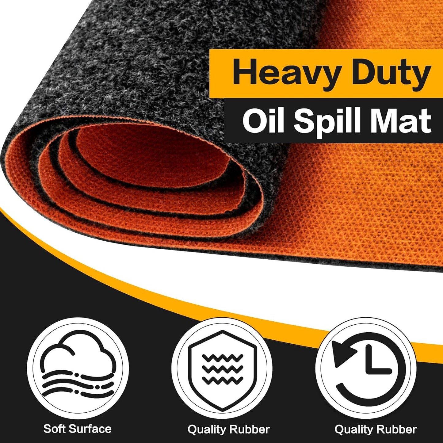 Oil Spill Mat, 64 x 32 Inch Garage Floor Mat Heavy Duty Absorbent Oil Pad for Under Car with Rubber Backing Protects for All Types of Spills, Black, Orange