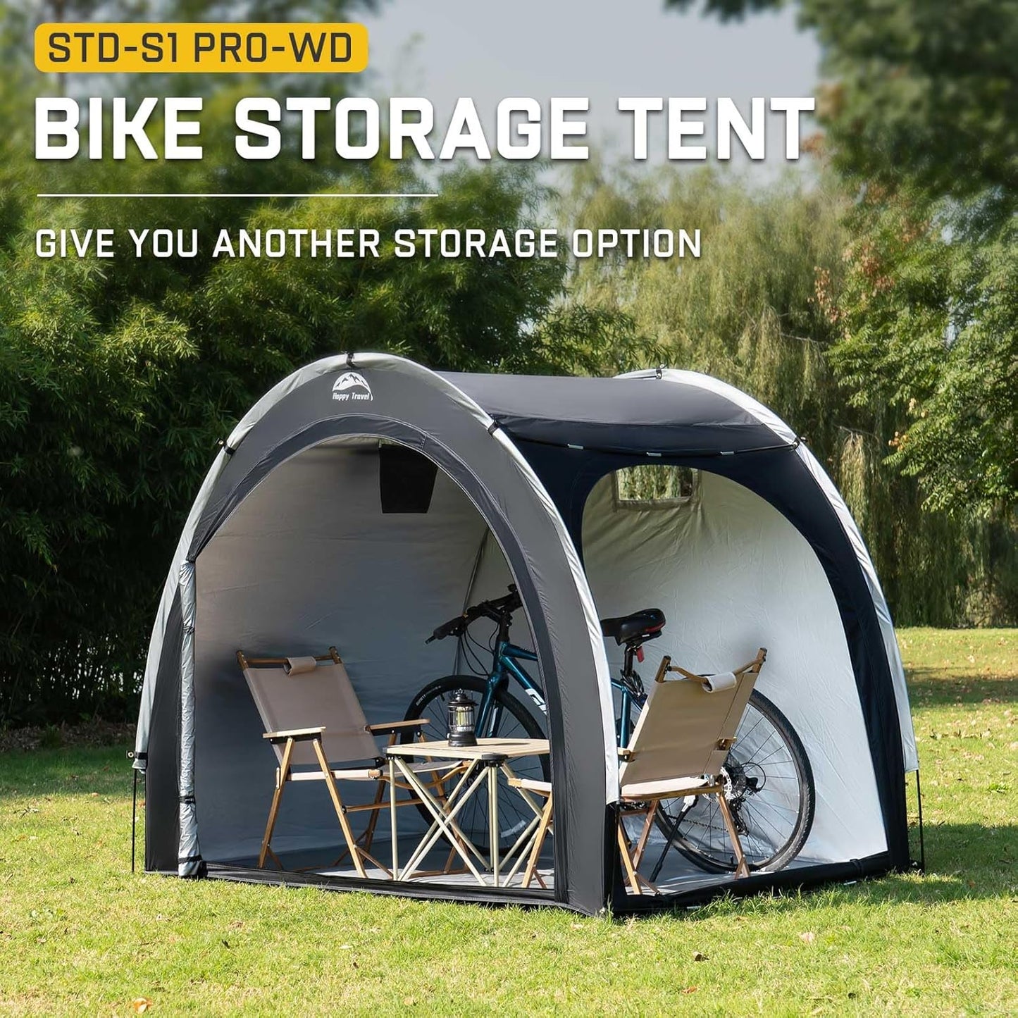 Happy Travel Bike Storage Shed Tent,Outdoor Portable Bicycle Storage Sheds with 210D Oxford Fabric PU4000 Waterproof for 2/3/4/6/8 Bikes,Bike Covers Shelter for Motorcycle,Garden Tools,Toys,Lawn Mower