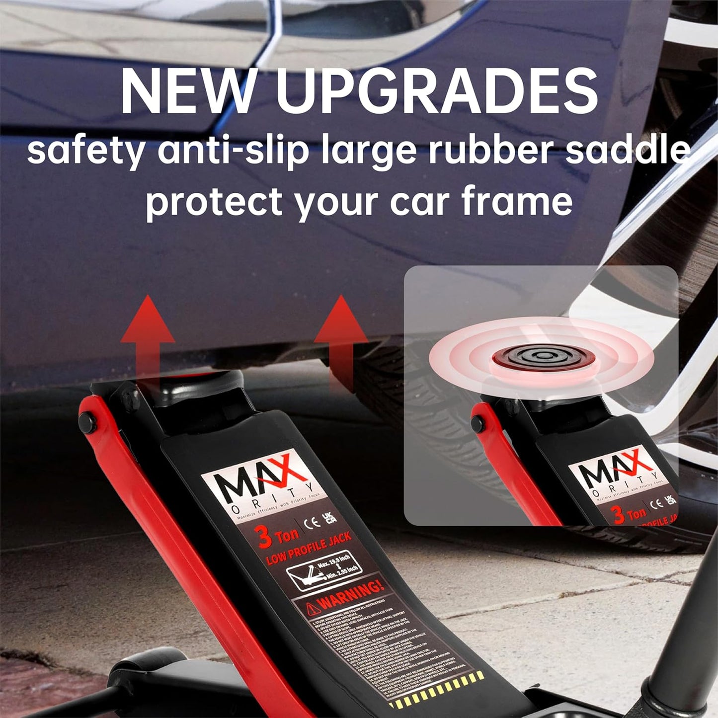 3-Ton (6600lbs) Low-Profile Dual Pistons Heavy-Duty Steel Racing Floor Jack with Quick Lift Hydraulic Pump, Foot Pedal and Magentic Pad for Car Maintenance (Red, 3 Ton Low Profile)