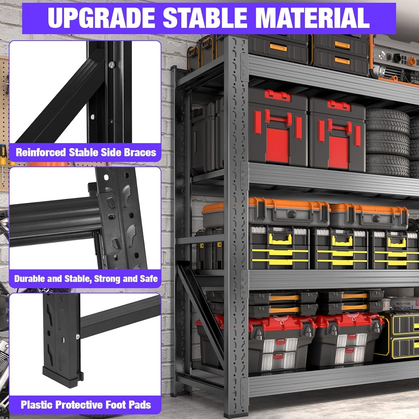 Metal Garage Shelving Heavy Duty, 4-Tier Adjustable Wire Storage Garage Shelves, 6000 LBS Loads Industrial Shelving Units for Garages, Warehouses, Kitchen, Black, 59" W x 24" D x 59" H,3 Pack