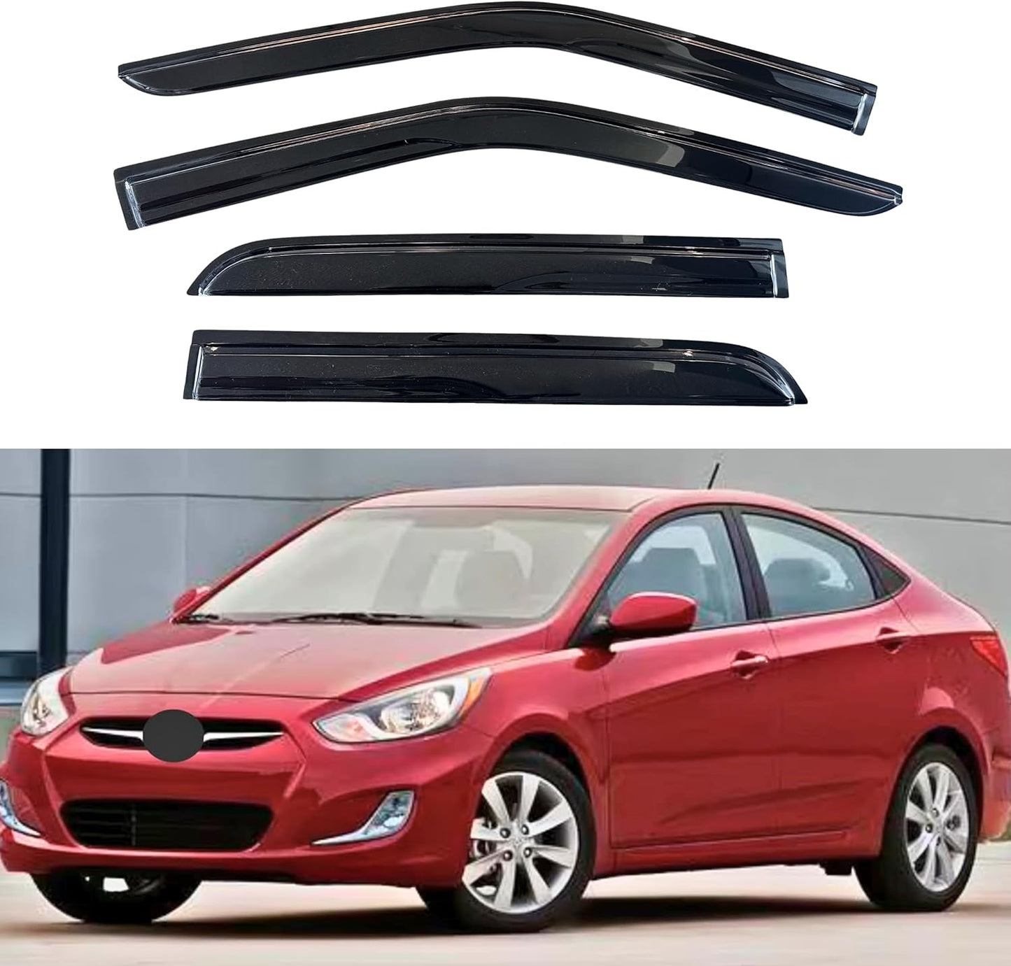 KPY Window Visor Compatible with Hyundai Accent Sedan 2012-2017, 4PC Rain Guard Side Window Vent Deflectors Tape-On Mugen Style, 2012 2013 2014 2015 2016 2017