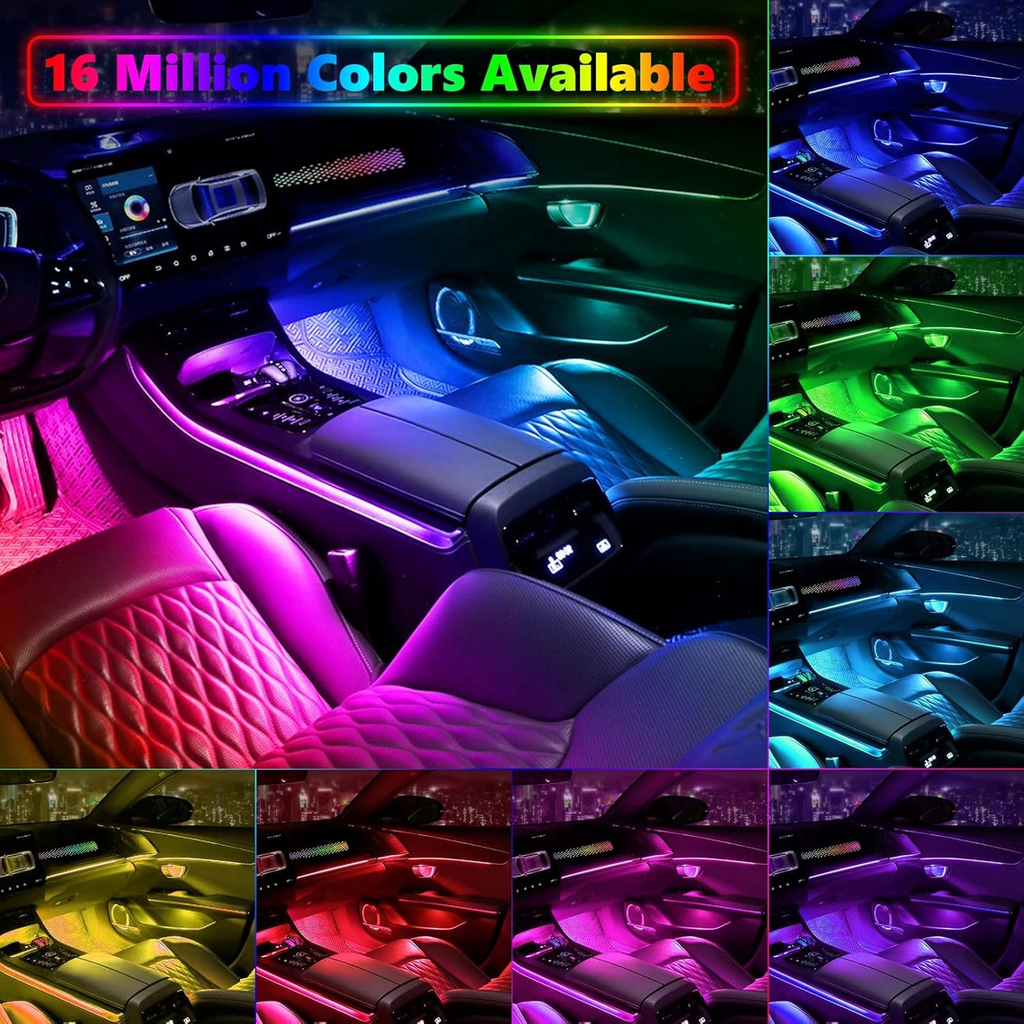 Acrylic Interior Car Light, AMKI Car LED Strip Light with APP Sub Control, Car Accessories Fiber Optic Car Ambient Light Kit with RGB Dreamcolor 22 in 1 and 175 inches 593 LEDs 213 DIY and Music Modes