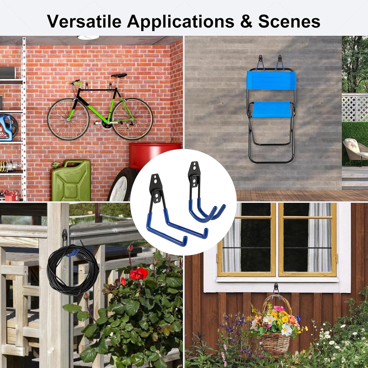 Garage Hook Heavy Duty Wall Storage Hangers, 20 Pack Garage Storage Hooks Steel Tool Blue for Ladders, Ropes, Garden Tools