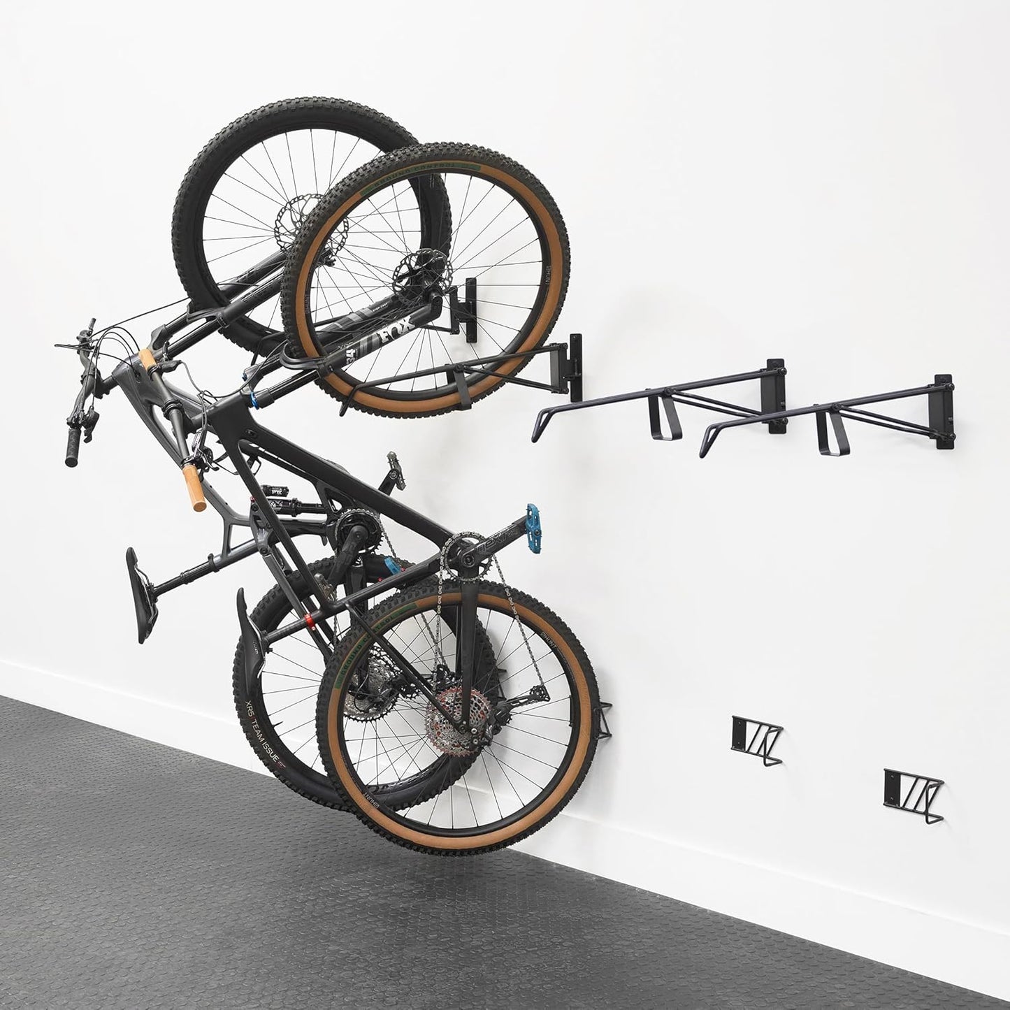 StoreYourBoard SwivelStow Mountain Bike Storage Rack 4 Pack – Heavy Duty Bike Hanger, No-Lift Bike Wall Mount for Garage Bike Storage, MTB and E-Bike, Holds 70 lbs, Patent-Pending