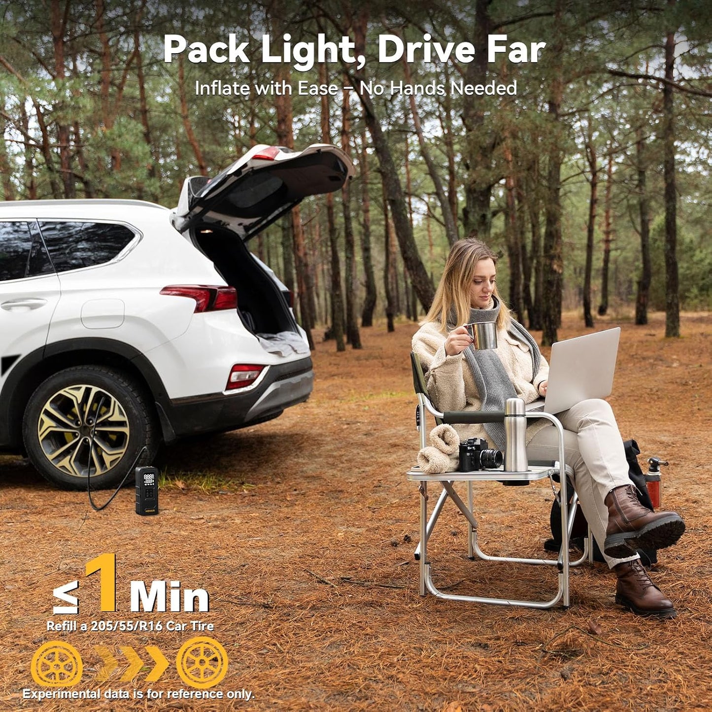 Tire Inflator Portable Air Compressor - 4X Faster 160 PSI Portable Air Pump for Cars - Cordless Tire Inflators with Gauge - Portable Tire Inflator for Car, Pickup, Bike and More