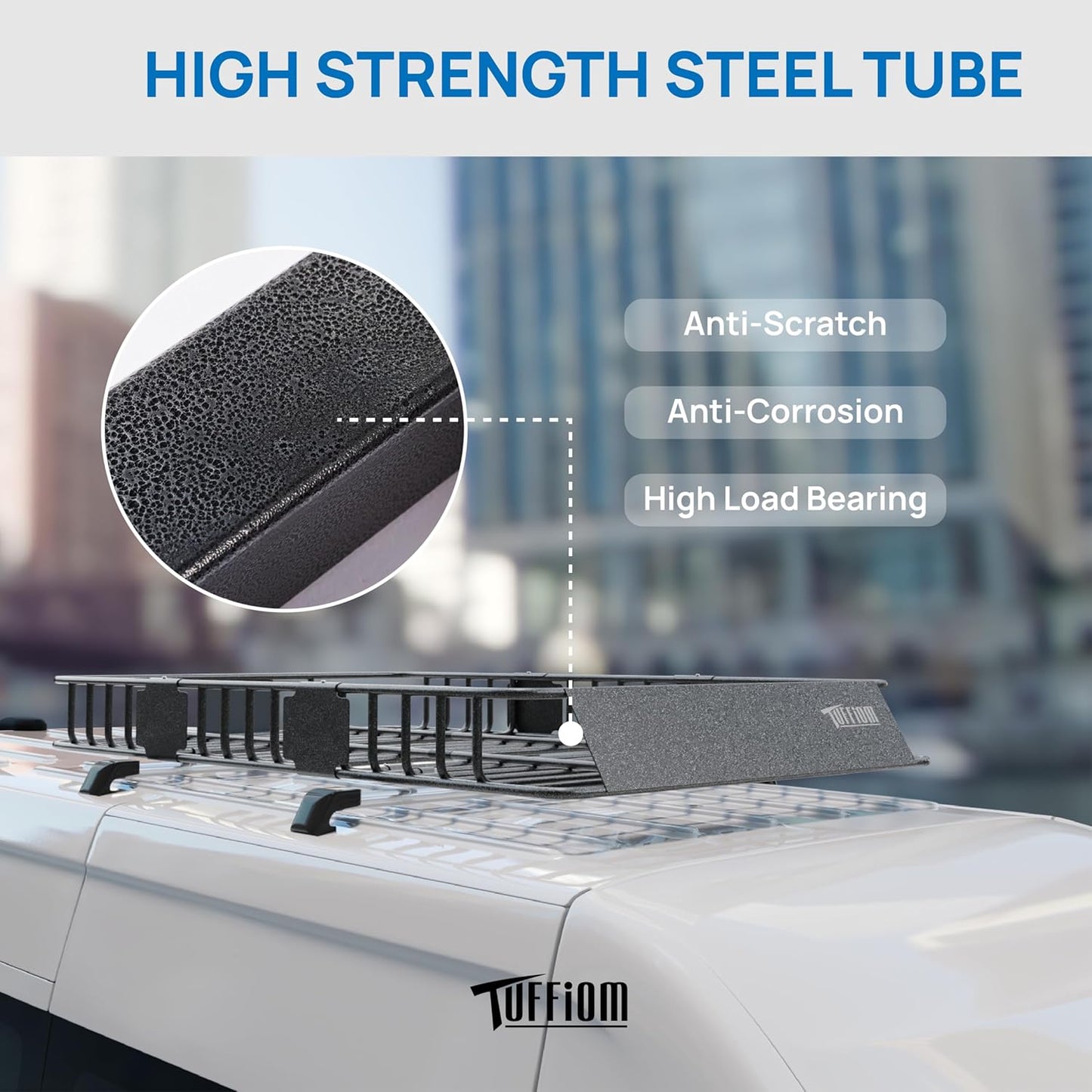 TUFFIOM 64"x 39"x 6" Universal Rooftop Cargo Carrier Basket, Extendable Steel Roof Rack Basket w/Straps with Hook, Heavy Duty Car Top Rack Luggage Holder Carrier Basket for SUV Car Truck Van