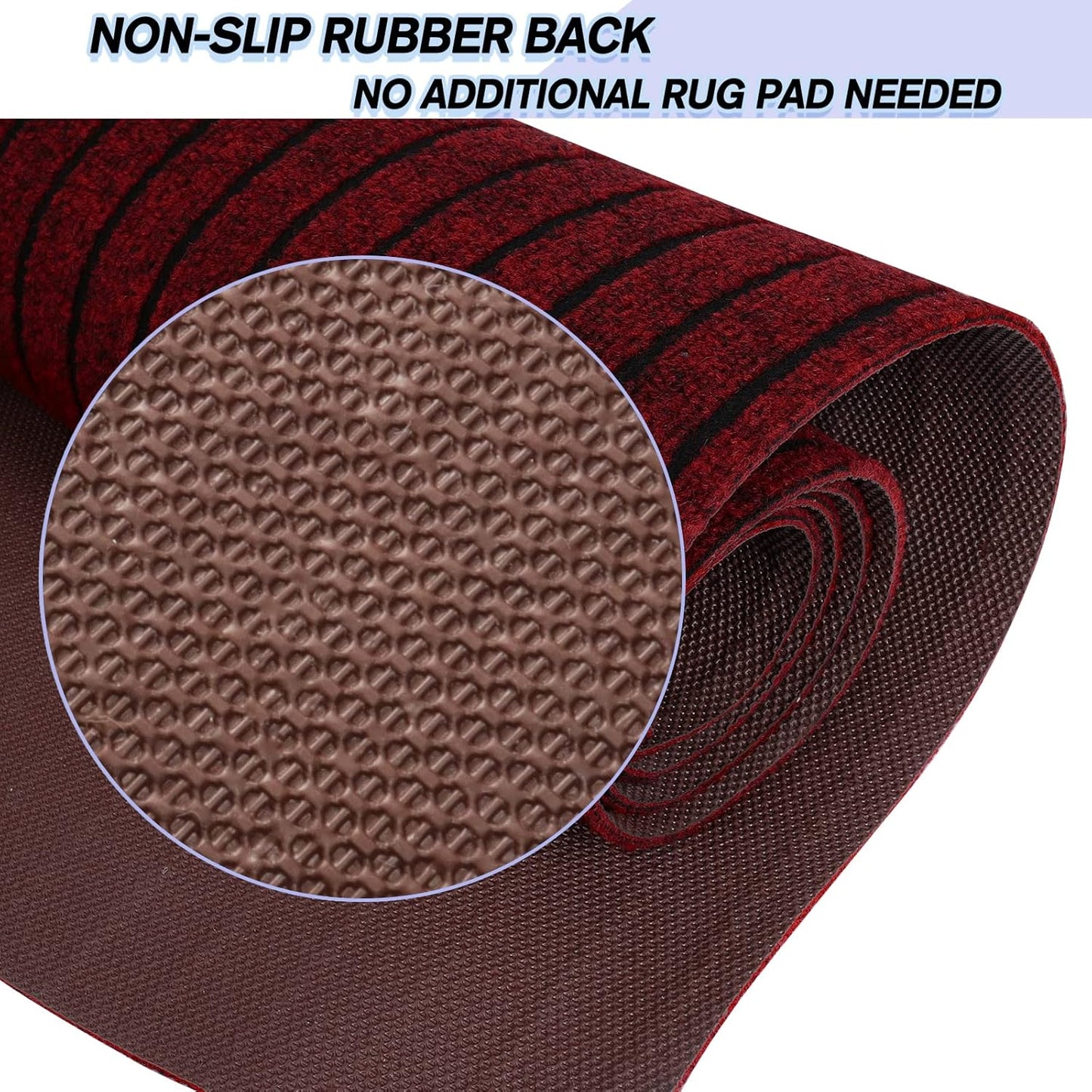 Custom Size Backed Non-Slip Area Rugs Runner, Easy Clean, Waterproof Runner Rugs for Hallway Entryway, Kitchen, Laundry, 4FT x 9FT, Red Stripe