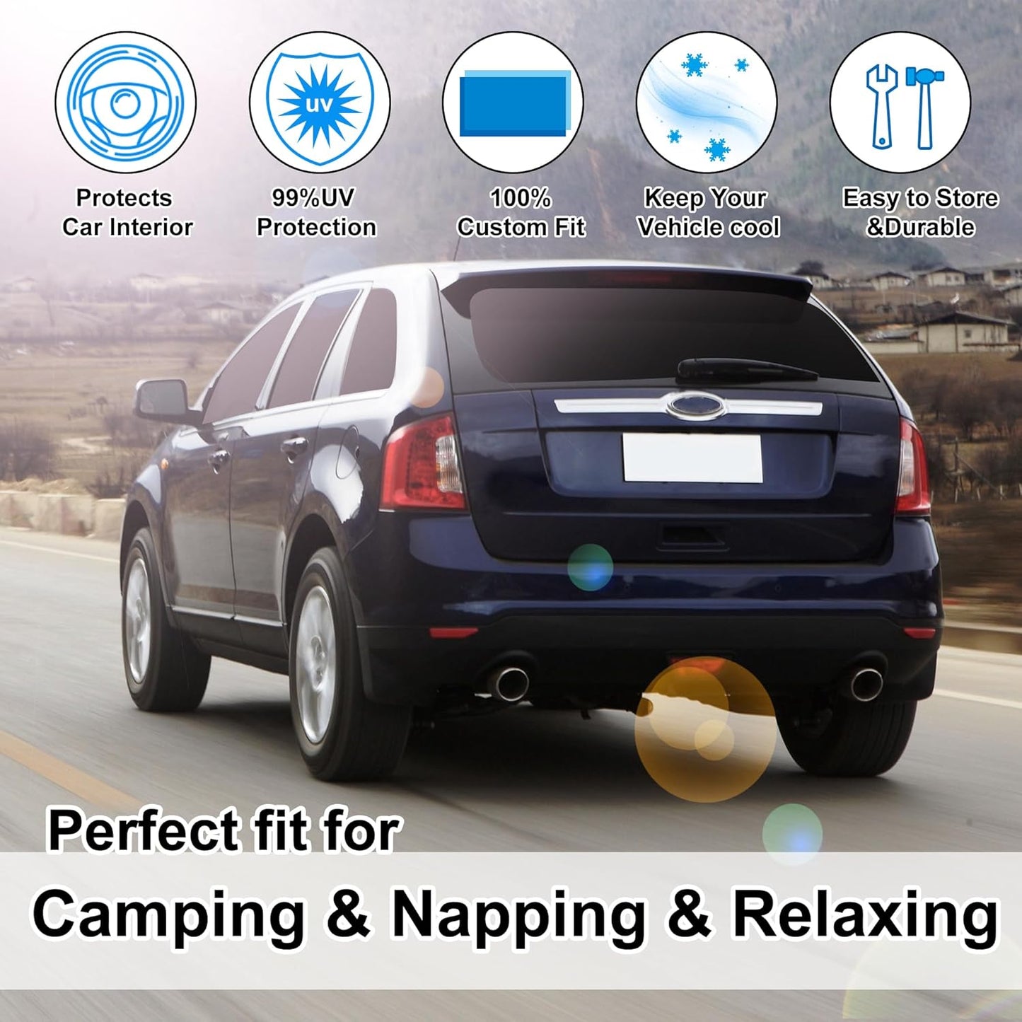 TINGLU Window Shades for Ford Edge 2007-2014 Accessories Car Side Full Windows Rear Triangular Windshield Sun Shade Sun UV Rays & Privacy Protection for Camping,Napping 8PCS