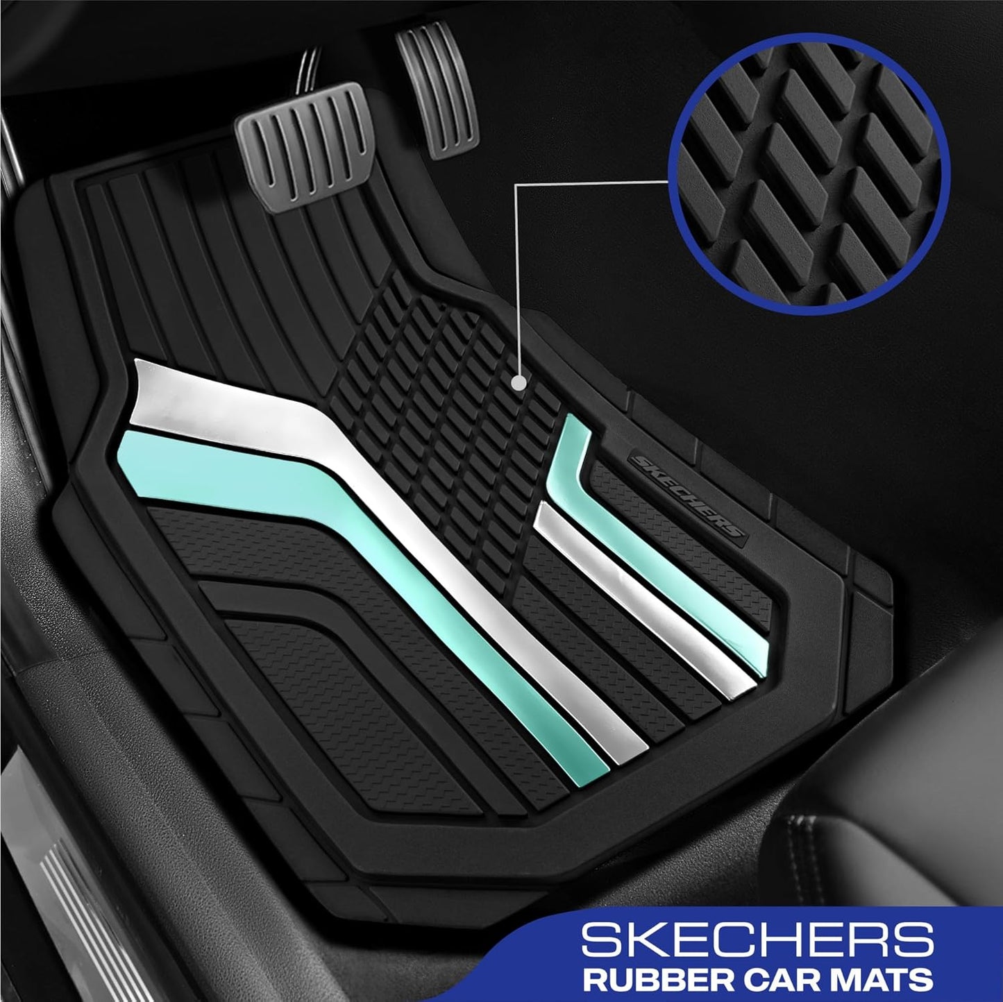 Skechers Heavy Duty Rubber Car Floor Mats,Wo Tone Design Floor Mats,All -Weather Car Mats,Waterproof Trim-to Fit Universal Floor Liner Car Accessories,Automotive Floor Mats for Cars Trucks Suvs,Green