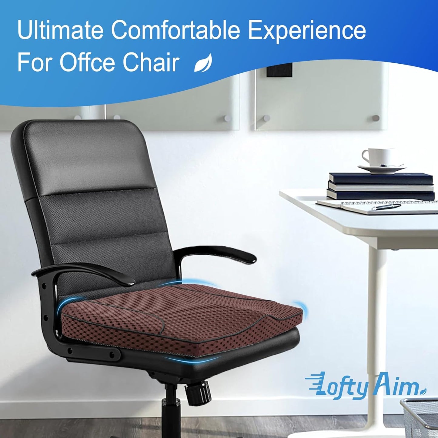 Car Seat Cushion, Comfortable Memory Foam Seat Pillow for Driving, Sciatica-Back Pain Relief, Cushion for Car-Truck, Office, Wheelchair - Mesh Brown