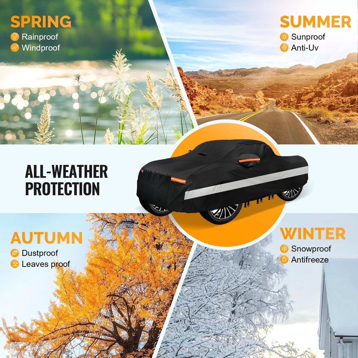 30 Layers Truck Car Cover for Automobiles All Weather Waterproof, Outdoor Snowproof UV Protection Windproof, No Zipper, Heavy Duty Universal Car Covers, (Black, Fit Truck 191"-210")