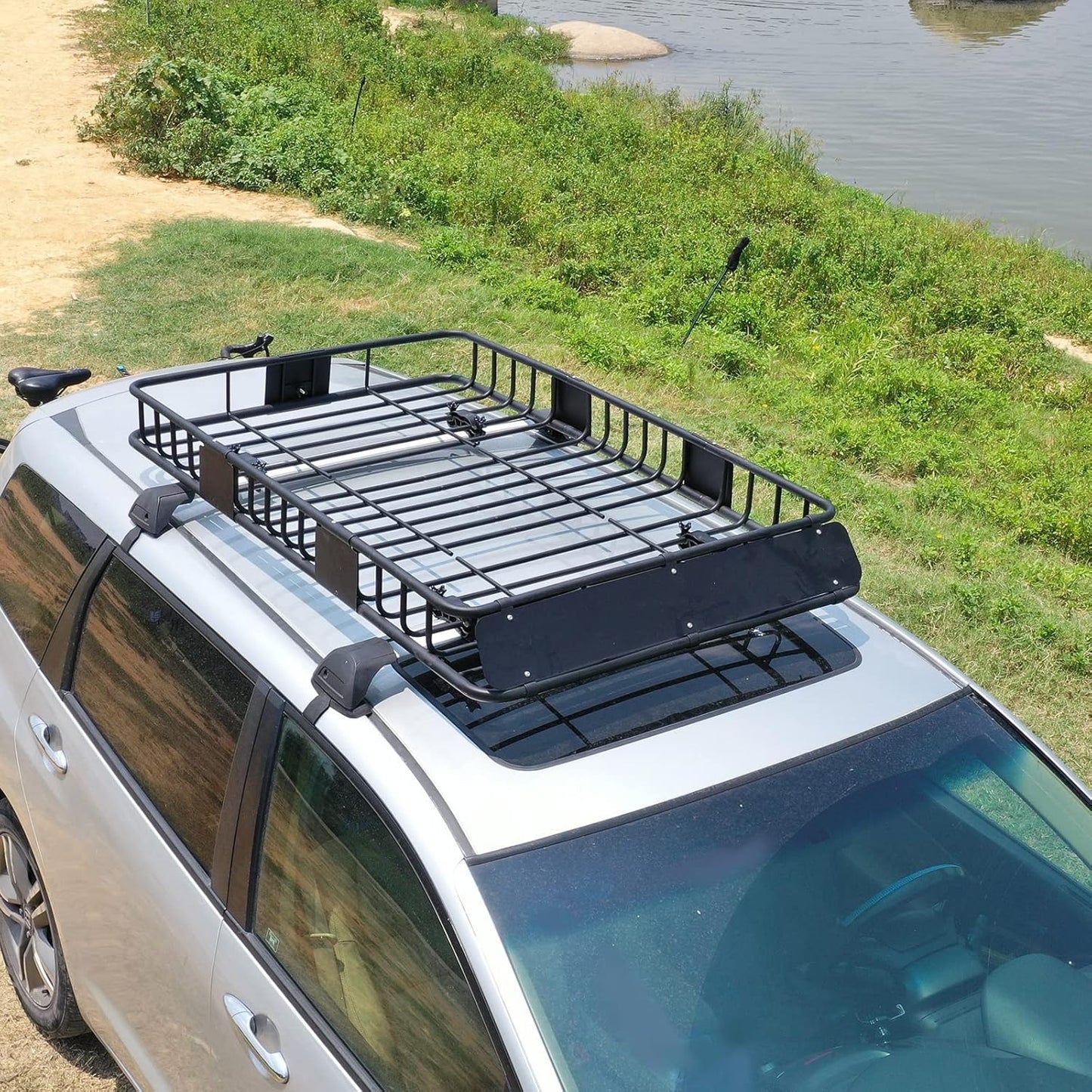 Leader Accessories Roof Rack Cargo Basket Set, Roof Cargo Basket 64'' with Cargo Net 3' x 4' Stretches to 6'x 8' Bungee Net