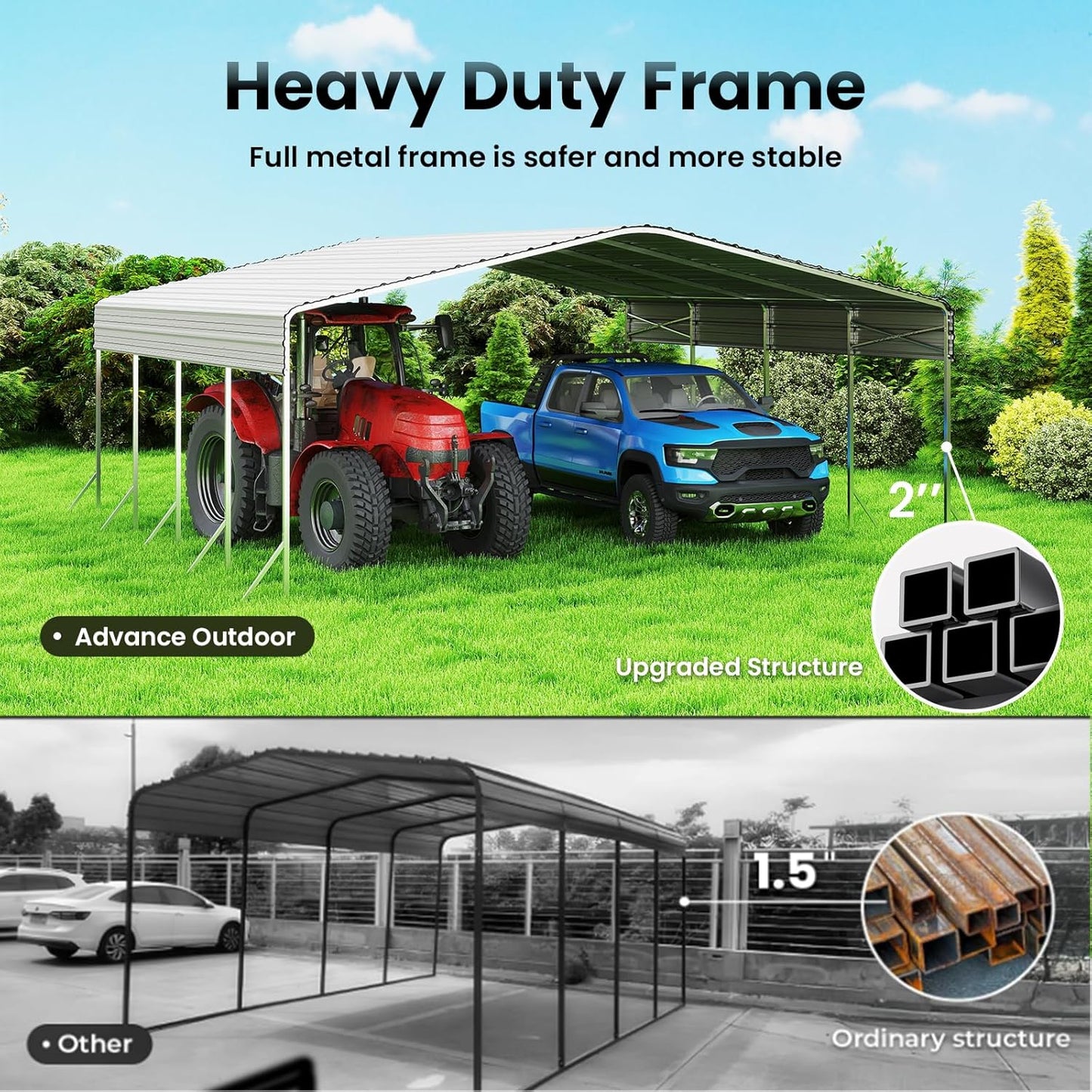 20x20 Carport, Heavy Duty Metal Car Port, All-Weather Protection, Easy Assembly for Cars, Trucks, Boats, Tractors, and Outdoor Storage, White