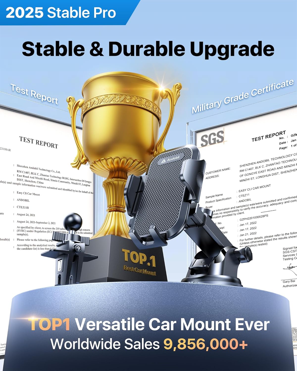 andobil Car Phone Holder Mount (Strong Suction&Bumpy Road Stable) Phone Holders for Your Car, Cell Phone Car Mount for Windshield Dash Vent Truck Cradle Stand for iPhone 16 15 Pro Max 14 13 12 Samsung