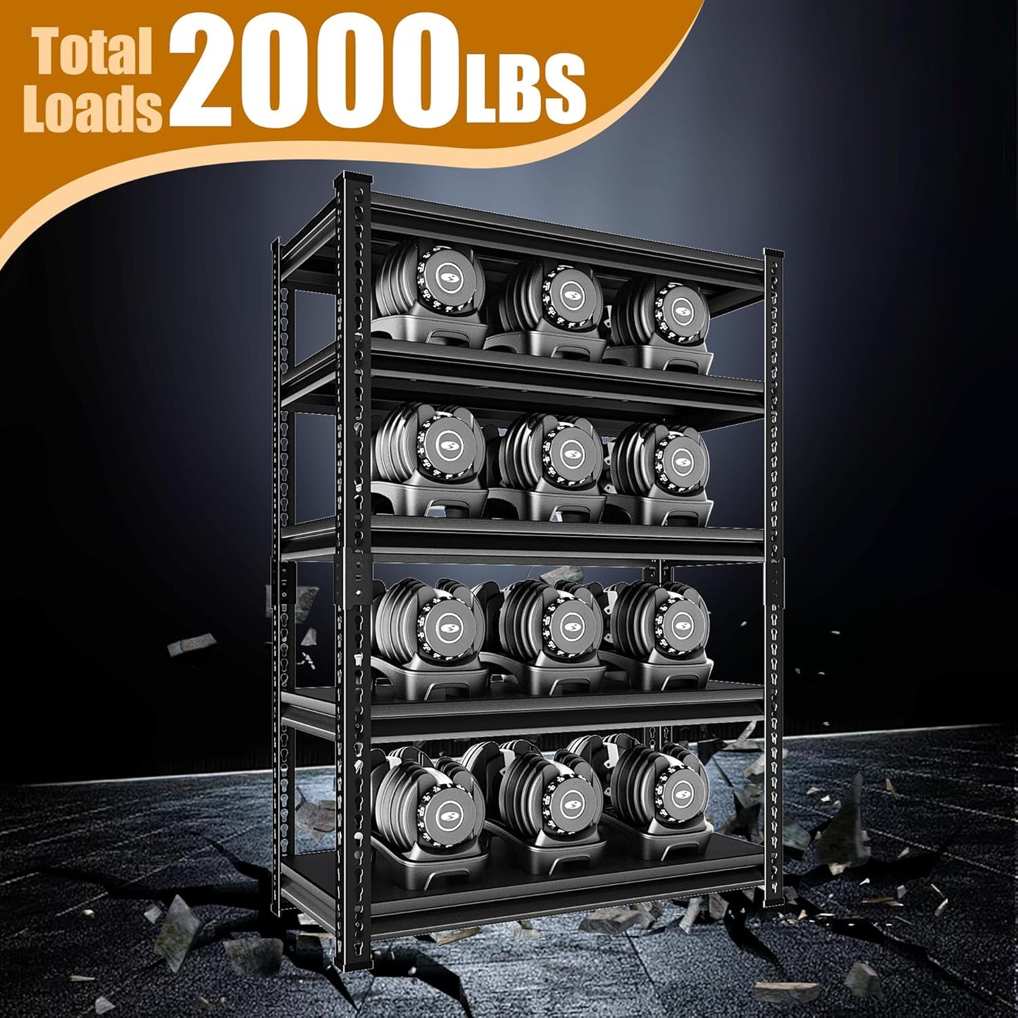 40" W Garage Shelving Heavy Duty，2000LBS Loads Adjustable Garage Storage Shelves, 5-Tier Metal Shelving Units and Storage Racks Heavy Duty, 40”W x 18”D x 72”H，Black