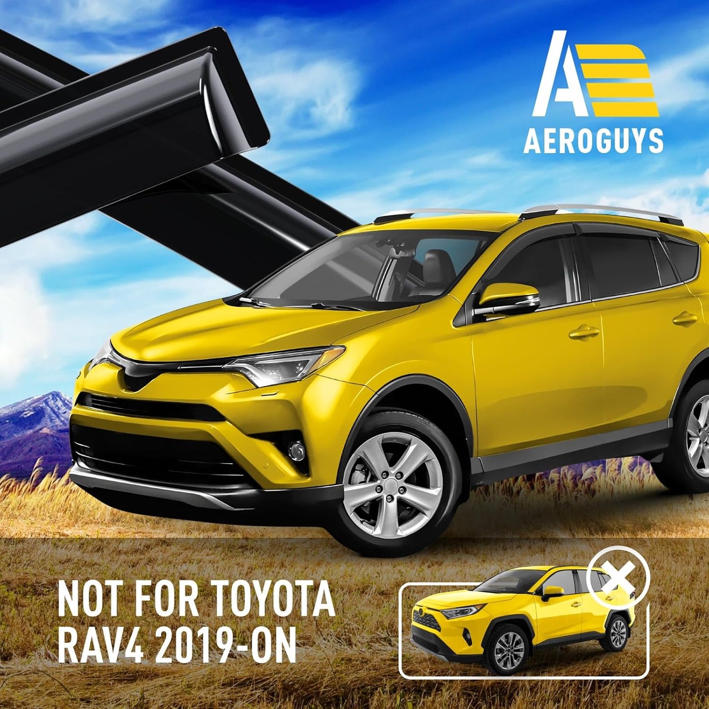 Extra Durable Window Deflectors Tape-On Window Visors Rain Guards Fit for Toyota RAV4 2013-2018, Sun Visors, Wind Vent for Shades, Exterior Car Accessories - 6pcs. AG0245