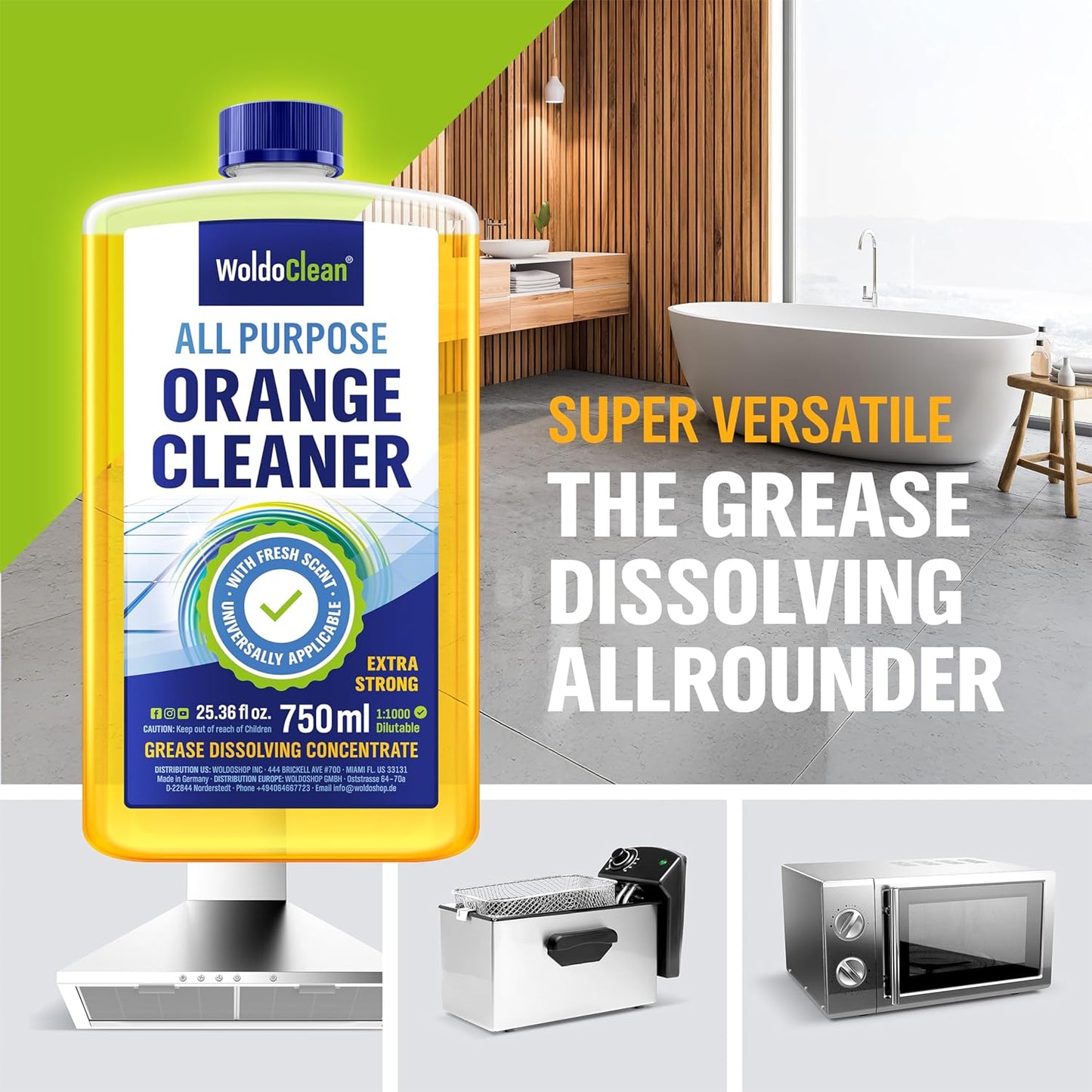 Orange Oil Cleaner Concentrated 25.36 fl oz (1 : 1000) - makes up to 200 Gallons Multi-Use Adhesive & Grease Remover, Custom-Dilution Citrus Degreaser for Floors, Kitchen & Bath