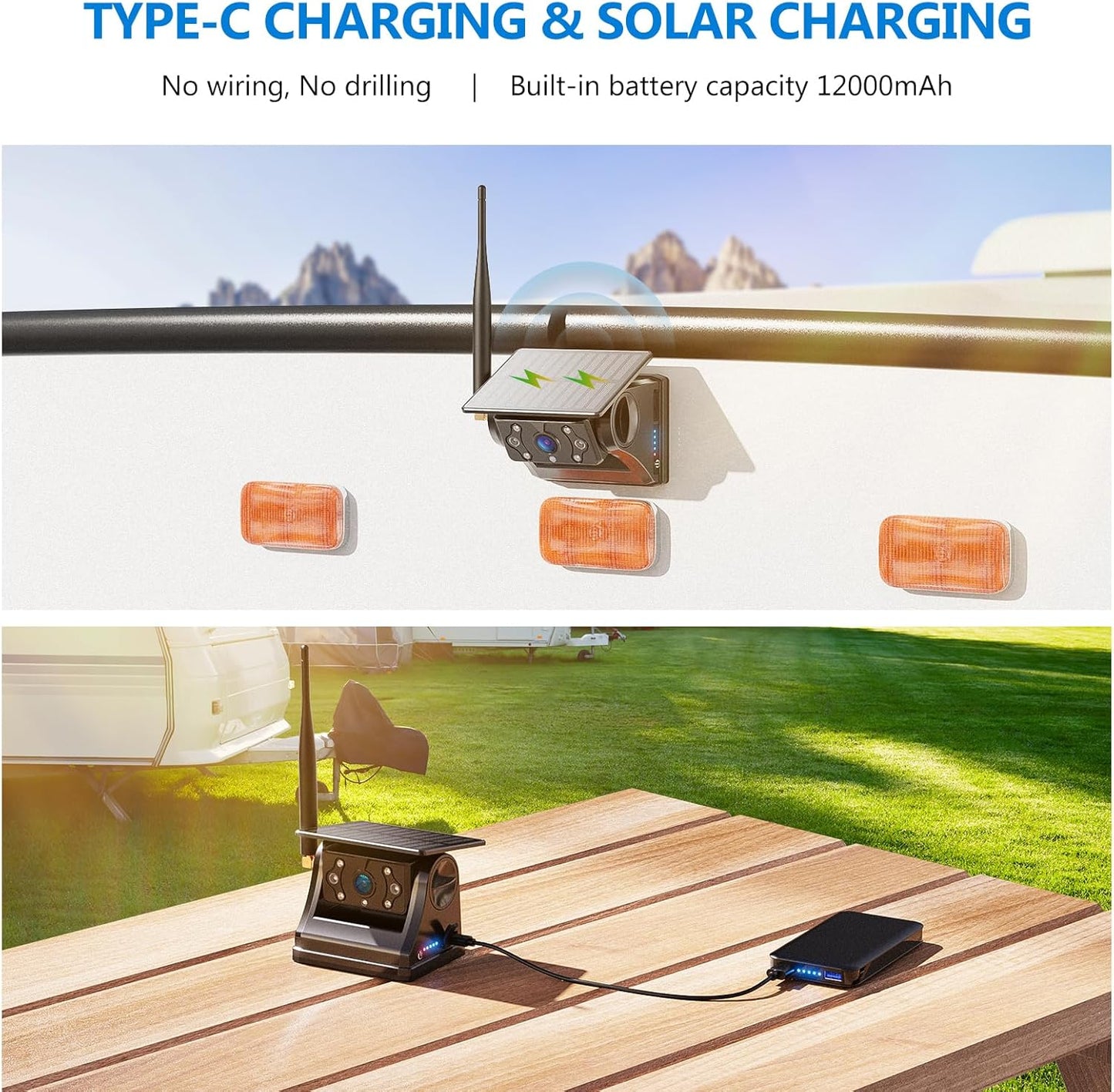 Magnetic Solar Wireless RV Backup Camera, 1080P 7" Touchscreen IPS Monitor & Auto On Off Rear View Camera, 1 Minute Setup Night Vision Recording Guidelines, Back up Camera for Trailer Truck M7