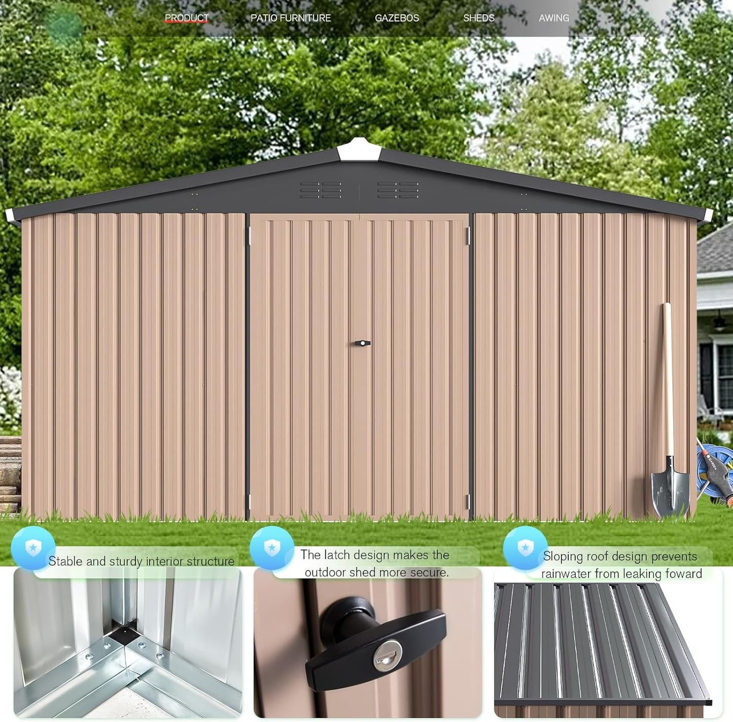 AECOJOY 12' x 12' Shed Metal, Outdoor Storage Sheds & Outdoor Storage 12' x 12' with Lockable Doors, Large Steel Yard Shed, Utility and Tool Storage for Garden, Backyard, Patio, Outside use in Grey