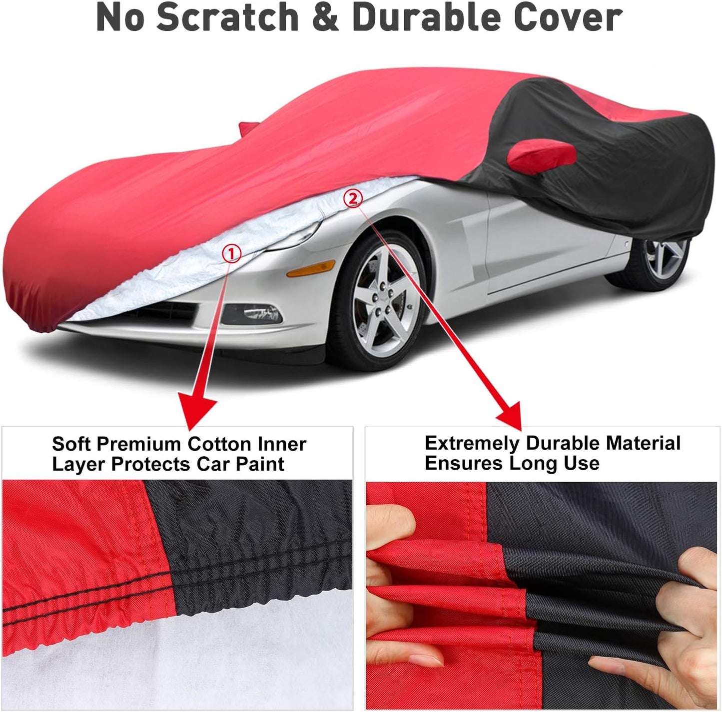 KAKIT Waterproof Car Cover Custom Fit for 2005-2013 C6 Stingray, UV Resistant Fade-Proof Cover for Chevy Corvette, Indoor & Outdoor Use (Red & Black Combo)
