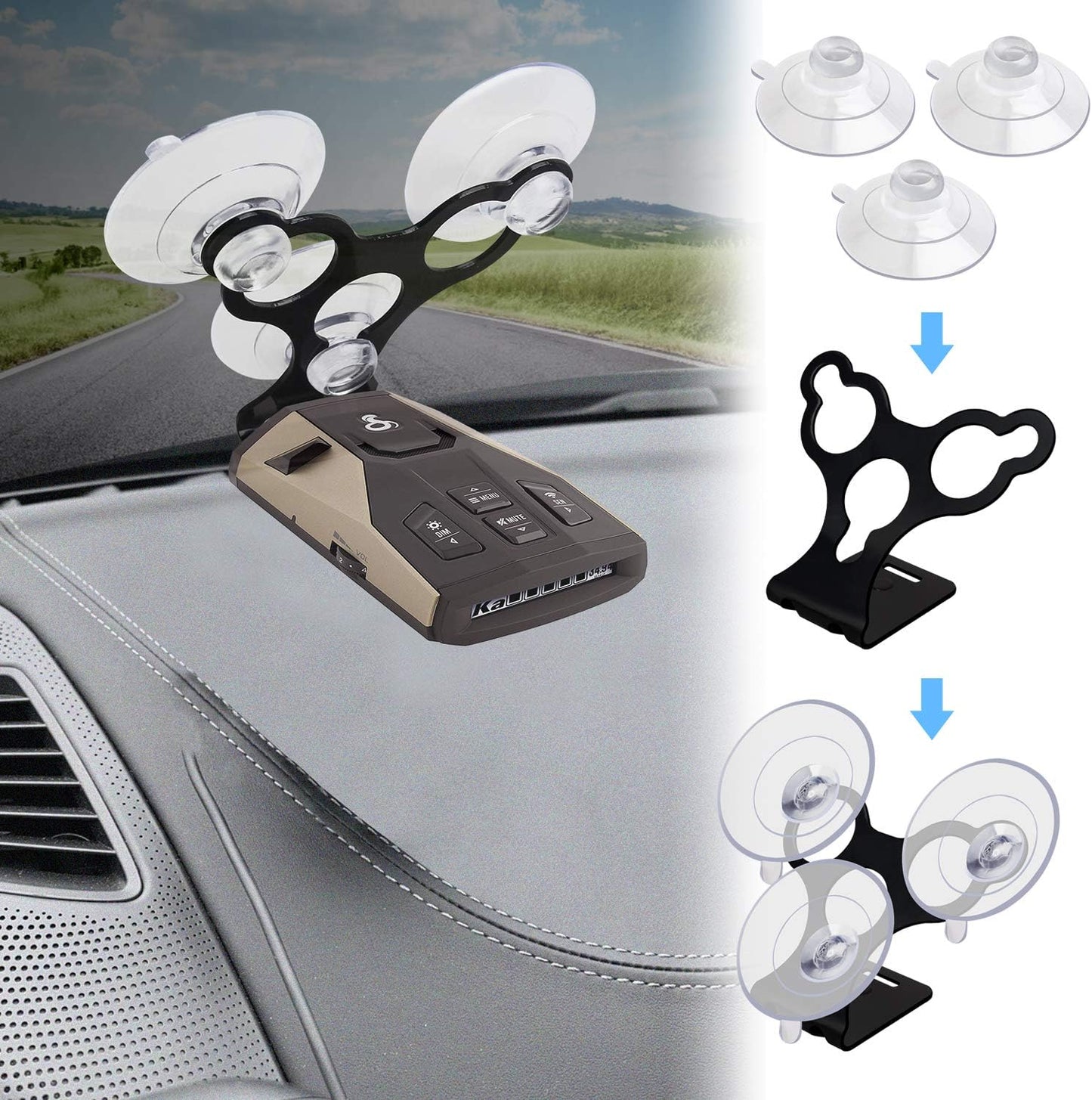 Windshield Suction Cup Mount Holder Compatible with Cobra Radar Detectors Cobra RAD 450, 8-Band, ESD-6100, ESD-7000, XRS-9300, PRO-9780 and All Recent Models (Bracket & 6 Suction Cups)