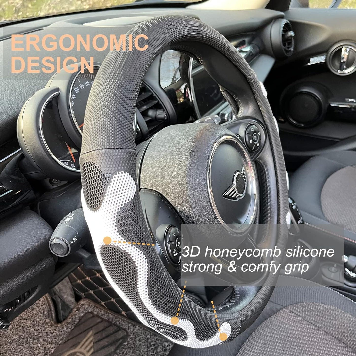 PINCTROT Comfy Grip Steering Wheel Cover, Anti-Slip Design, Universal 14.5-15 Inch(Silicone White)