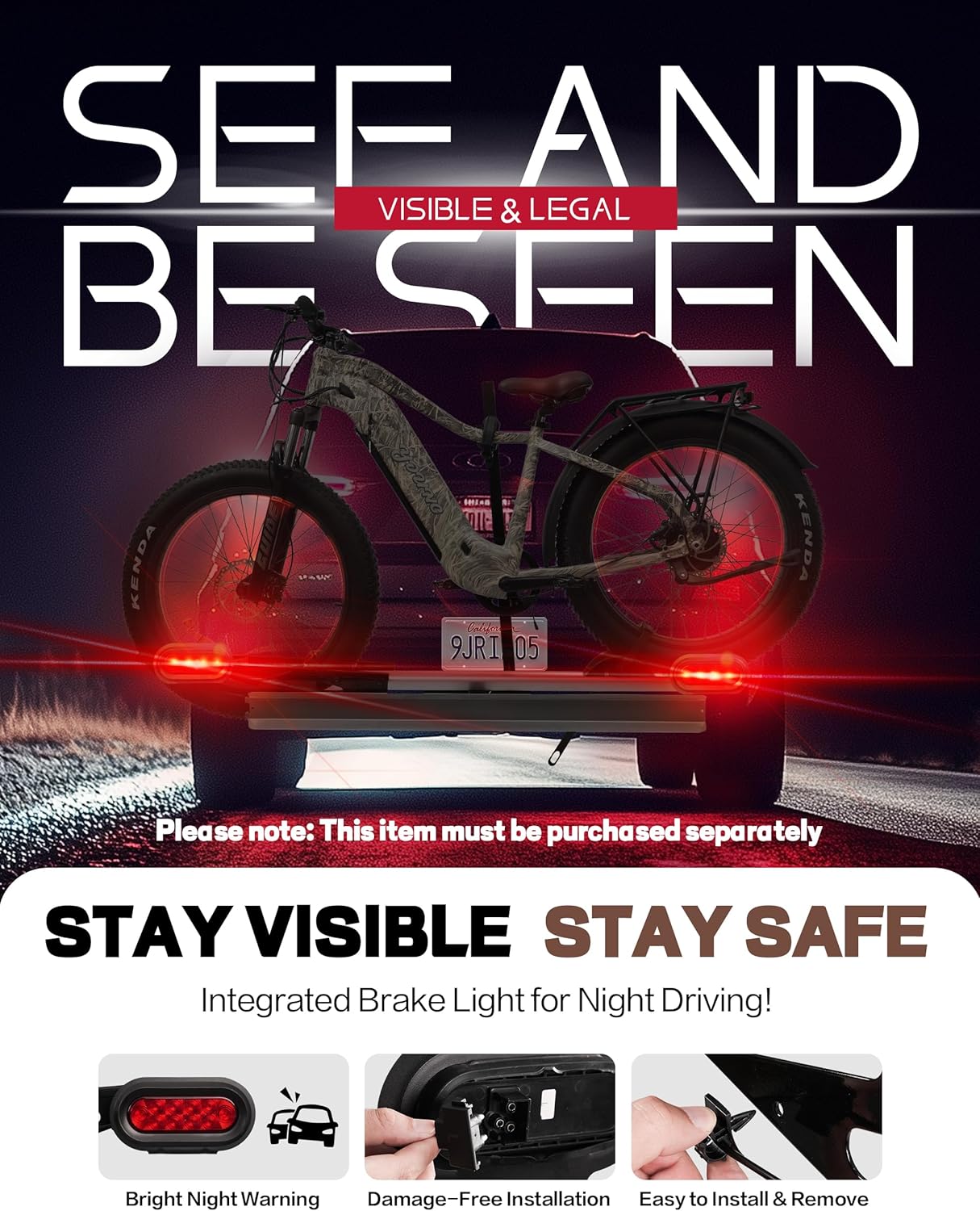 E-Bike Rack with Ramp, Hitch 2 Bike Rack, 200 lbs Capacity Electric Bike Carrier, Foldable Platform Mount for Cars, Trucks, SUVs, Minivans, Up to 5-Inch Fat Tire for 2'' Receiver