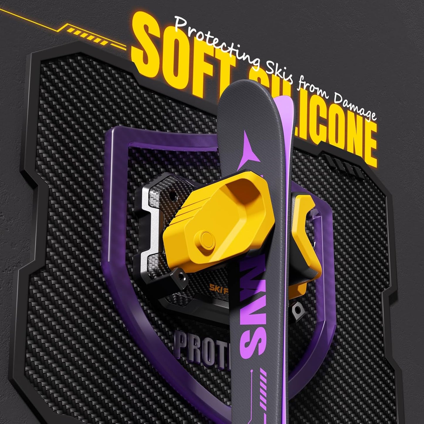 Wall Rack for Garage - Ski & Snowboard Holder, Damage-Free Storage, Yellow, 2 Pack