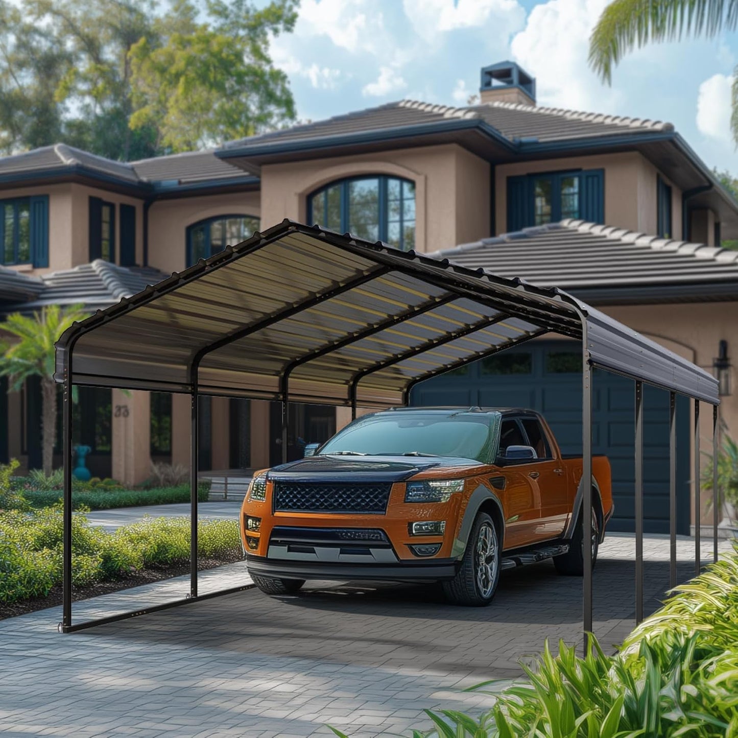 PHI VILLA 12 x 20 ft Carport Metal Carports with Galvanized Steel Roof, Sturdy Heavy Duty Metal Carport for Cars, Boats, and Tractors