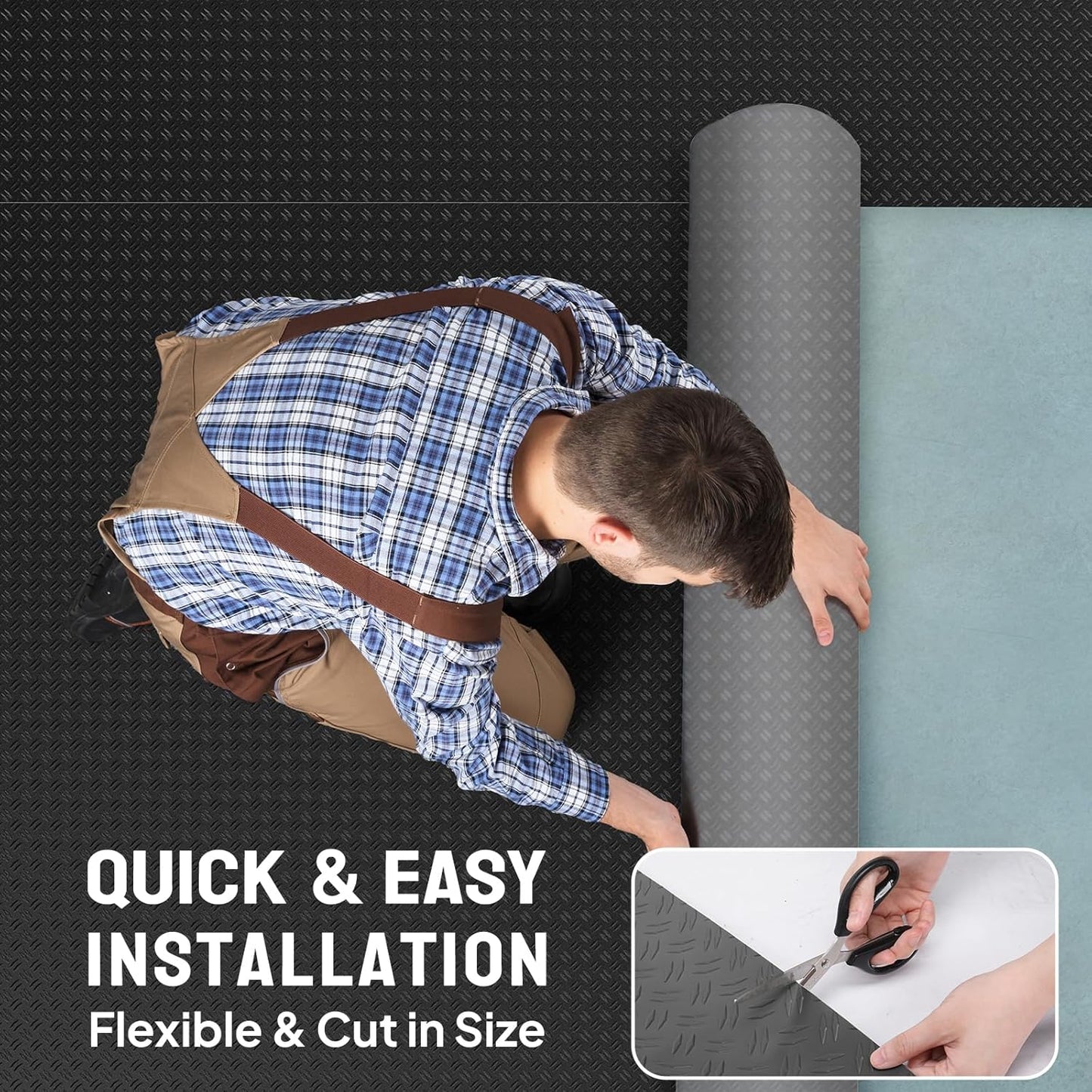 TUFFIOM 7.5 x 20 FT Garage Floor Mat, Thickened Diamond Plate PVC Garage Mats Flooring Roll for Under Car, Garage Car Parking Mats for Compact SUVs, Sports Car