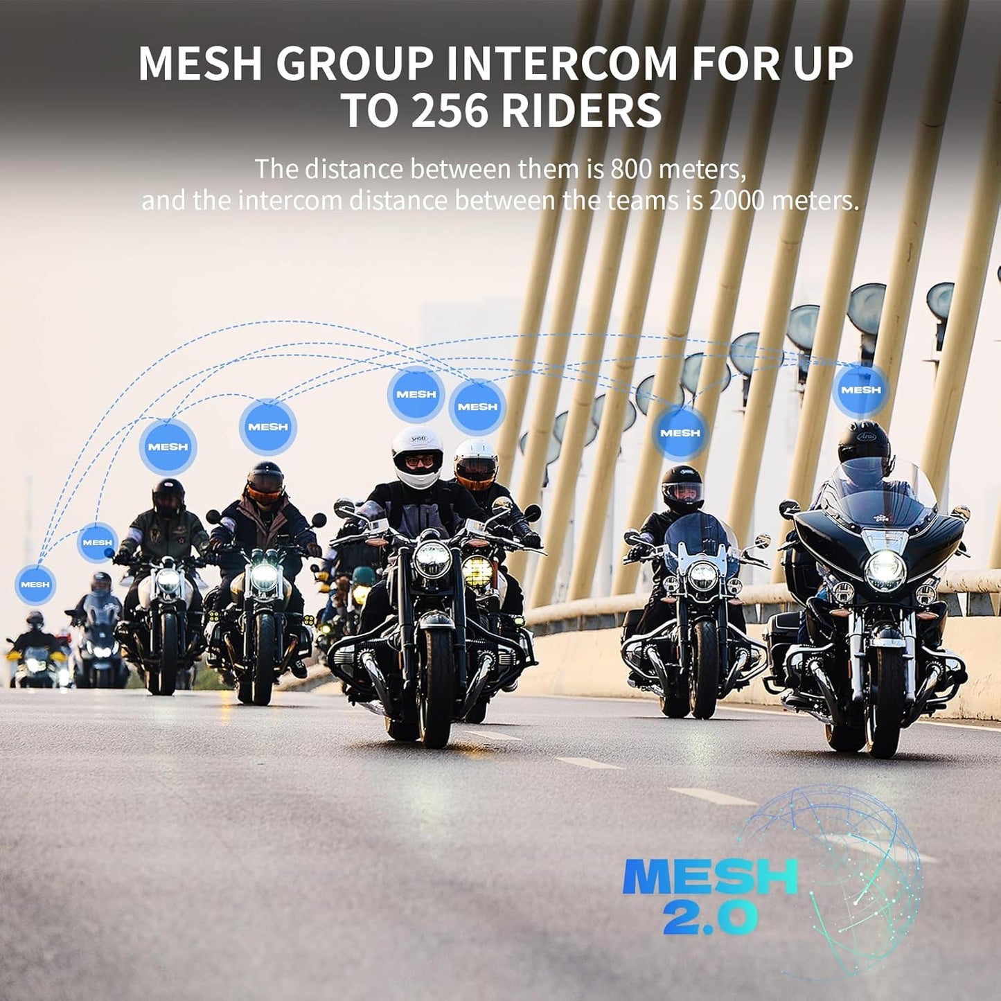 FreedConn FX Plus Motorcycle Helmet Bluetooth Headset, Auto-Join Mesh Network, 16 Riders Intercom Motorcycle Communication Systems with CVC and AI Noise Cancellation for Group Ride, 1 Pack