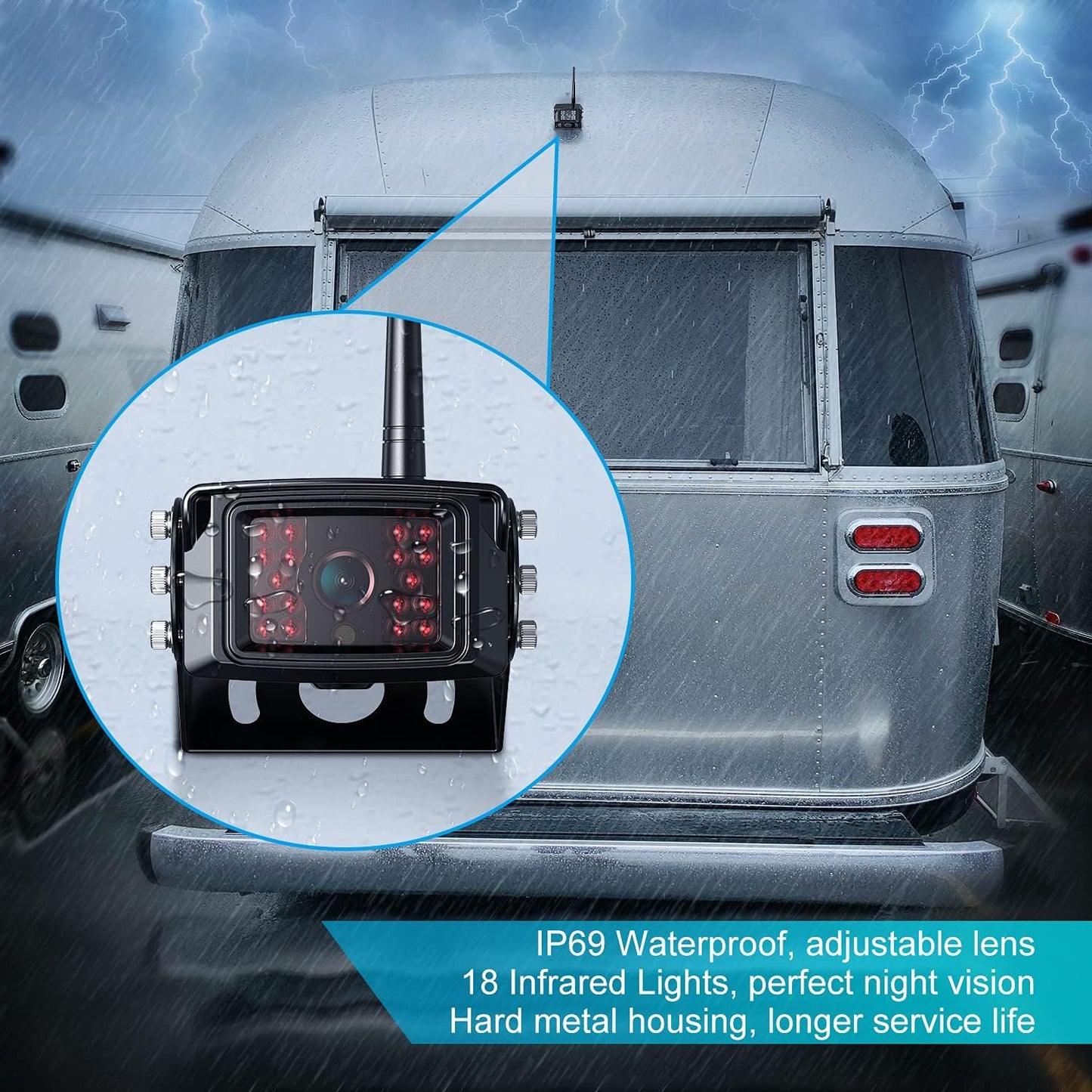 Fookoo HD 10" Wireless Backup Camera System, 1080P 10-inch Quad Split Monitor w/Recording, Waterproof Side & Rear View Cameras, 4 Channel, Digital Signal, Parking Lines for RV/Truck/Trailer