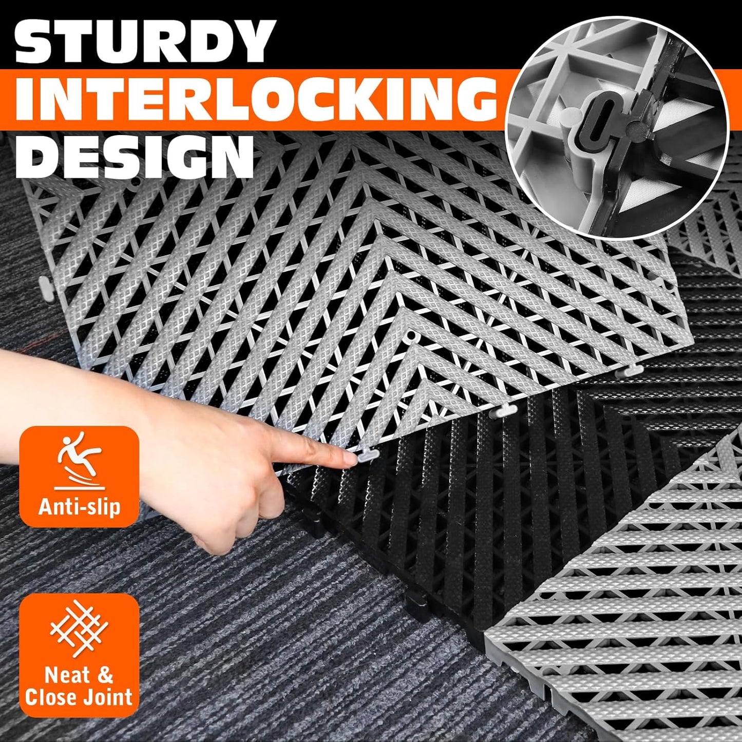 Interlocking Garage Floor Tiles - 0.79in,Vented, Self-Draining, Non-Slip Flooring, Modular, Virgin Polypropylene, Ideal for Garages, Patios, Basements, Decks -51.6 sq ft (Grey, 30PCS)