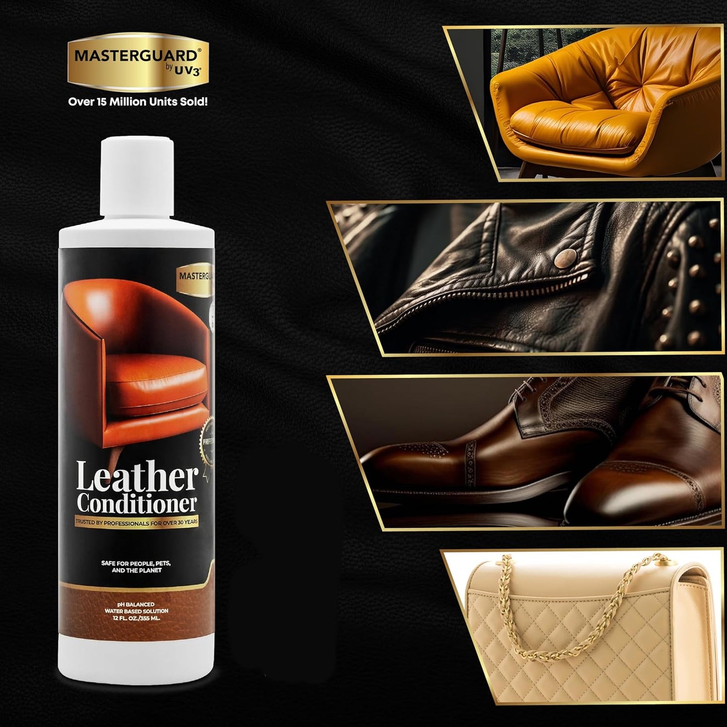 Water Based Solution Leather Conditioner - Car Interior, Furniture, Shoes, Boots, Couches, and Purses - Leather Restorer & Conditioner for Seats, Sofas, and More - 12 oz