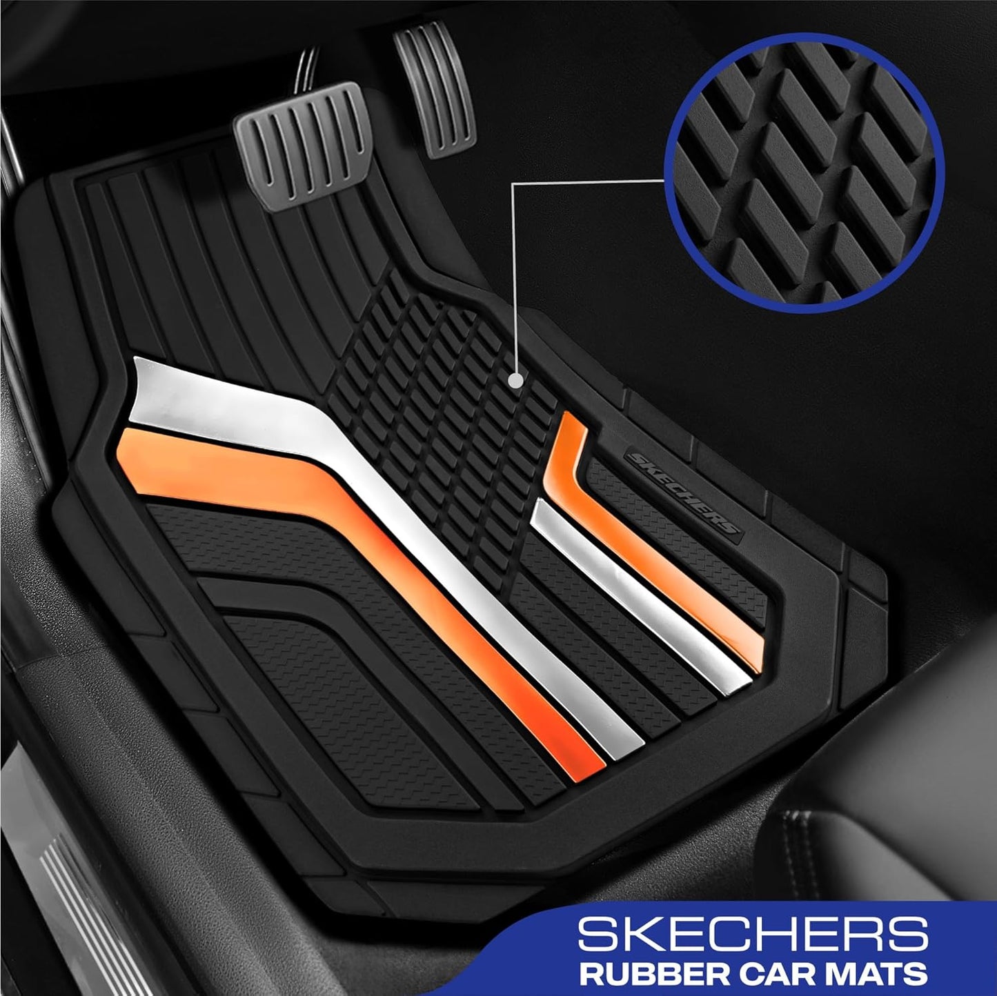Skechers Heavy Duty Rubber Car Floor Mats,Dual Color Design Floor Mats,All Weather Car Mats,Waterproof Trim to Fit Universal Floor Liner Car Mats,Automotive Floor Mats for Cars Trucks Suvs,Orange