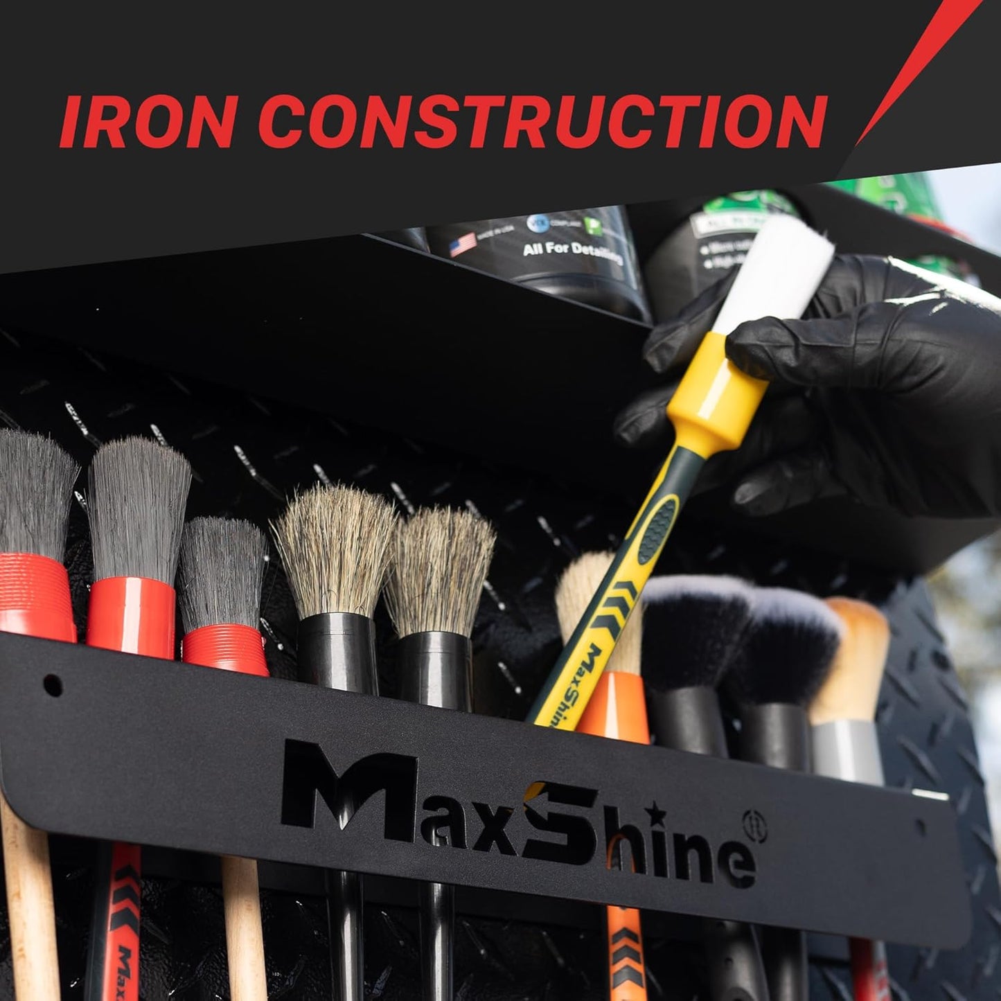 Maxshine Universal Detailing Brush Holder - 10 Car Detailing Brushes Organizer, Sturdy, Simple & Lightweight Design, Easy Wall Mounting for Access, Premium Auto Detailing Accessories & Supplies