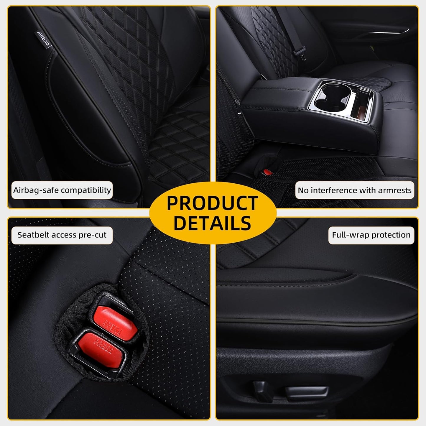 Custom Fit Camry Seat Covers for Toyota Camry LE,SE,SE Nightshade 2018-2024 Full Coverage Waterproof Breathable Leather Car Seat Covers Full Set(Black)