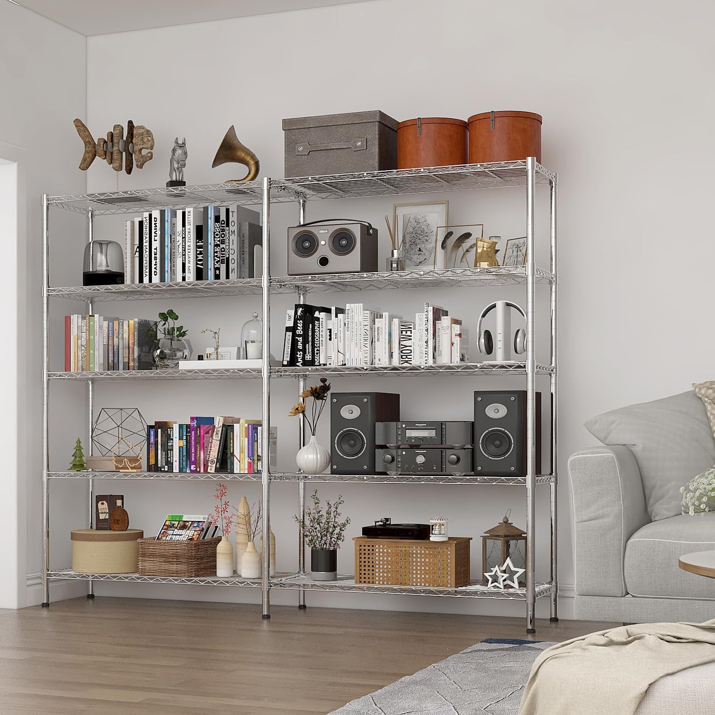 VINGLI 70" W Storage Shelves 1600LBS Heavy Duty Metal Shelving, Upgraded 5 Tier Garage Shelving Unit, Adjustable Wire Shelf for Storage Rack Commercial Pantry Shelf Organizer, 69.8"W × 15.8"D × 71"H