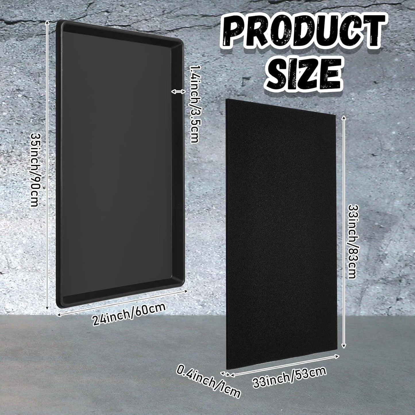 Uiifan 2 Sets 35 x 24 x 1.4 Inch Oil Drain Drip Pan for Under Car with Square No Splatter Pad Oil Drip Tray Transmission Garage Automotive Driveway to Keep Floor Clean, Black