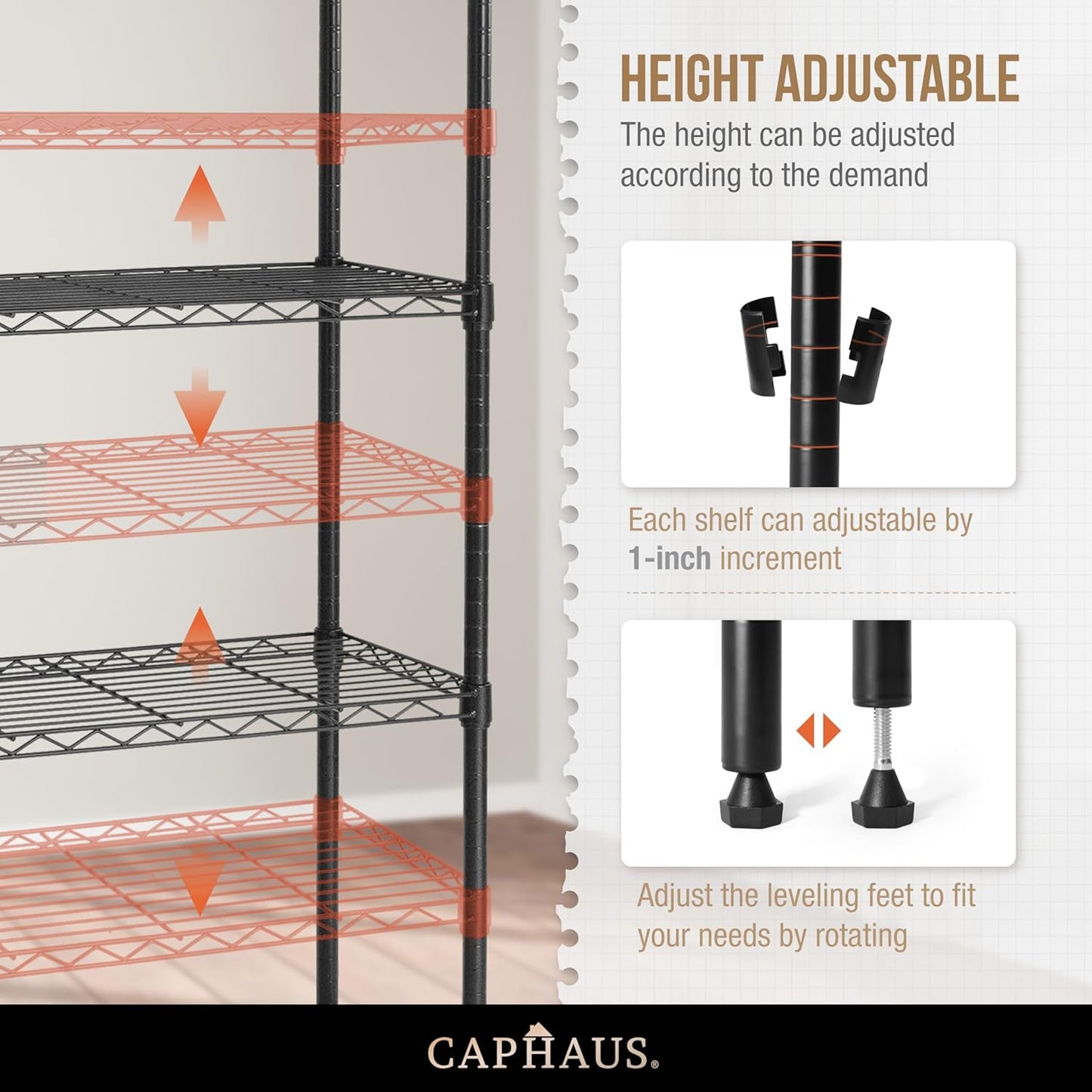 CAPHAUS NSF Black Adjustable 3-Tier Shelf Wire Shelving Unit w/Liner, Garage & Basement Storage Organizer, Metal Steel Shelves
