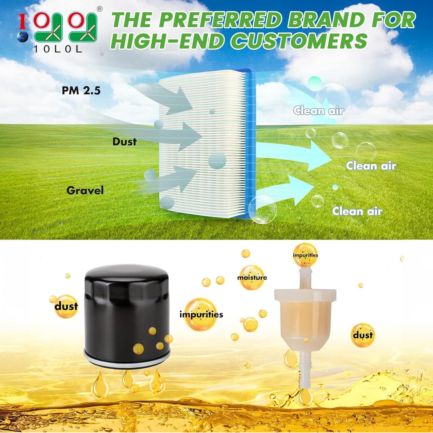 10L0L Golf Cart DS Tune Up Kit W/Clutch Drive Belt &Generator Belt fit 1992-2004 Club Car DS Gas Models with FE290,FE350 Kawasaki Motor, Incl. Air & Oil Fuel Filters Spark Plug,OEM 1025582, 101916701