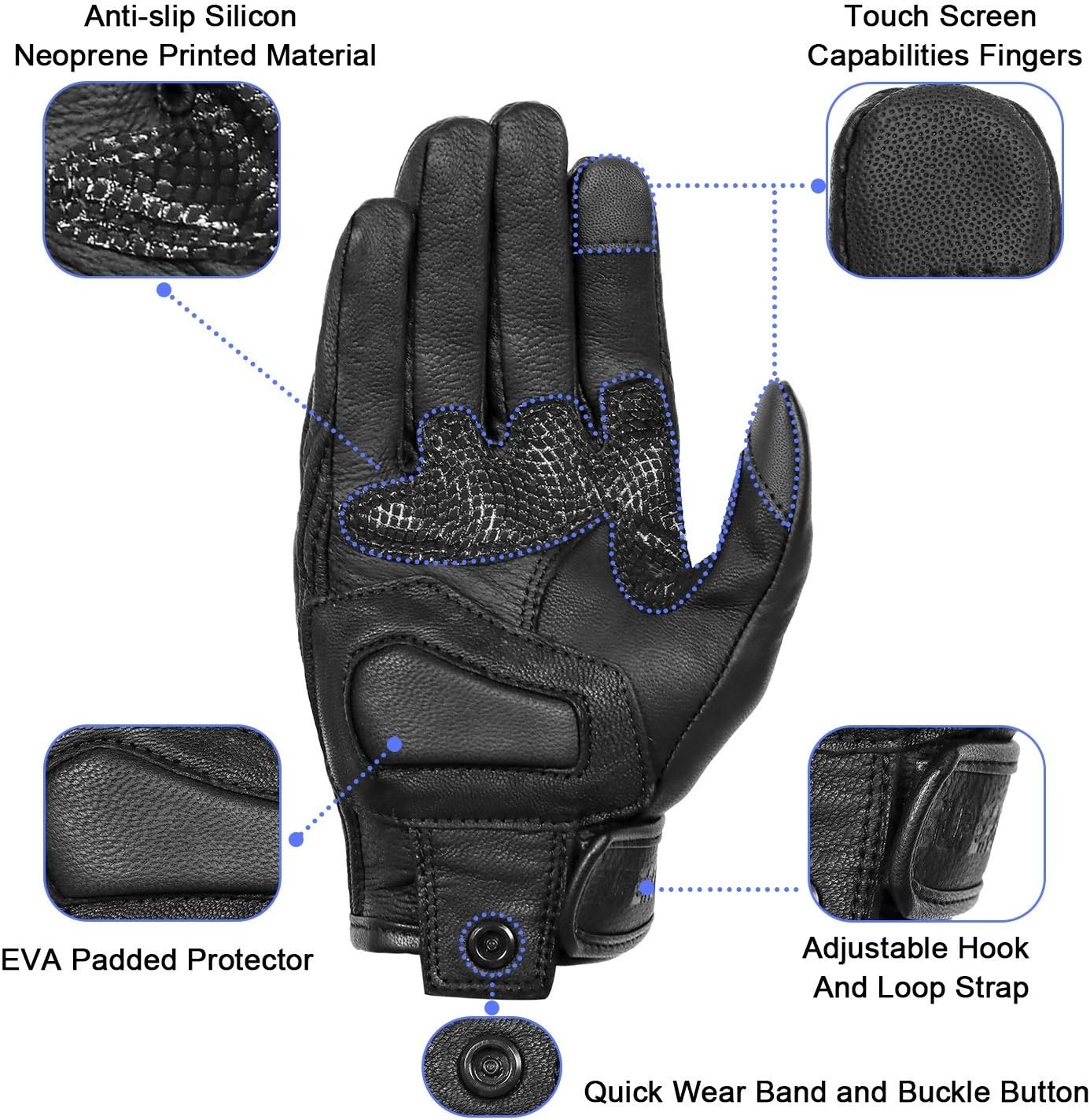 Superbike Updated Black Leather Motorcycle Gloves Hard Knuckle Armored Touchscreen Motorcycle Riding Gloves (Updated,Non-Perforated, M)