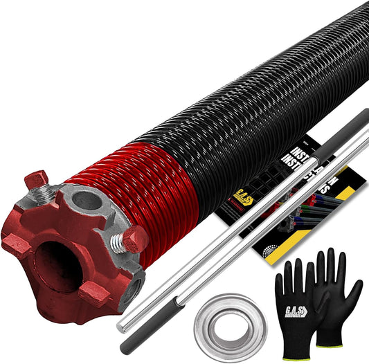 Garage Door Torsion Spring 225x1.75x31 Includes 1” Steel Bearing, Non-Slip Gloves, and Winding Bars for Left Side of Garage Door Precision E-Coating 5-Year Warranty Min. 30,000 Cycles (Red Cone)