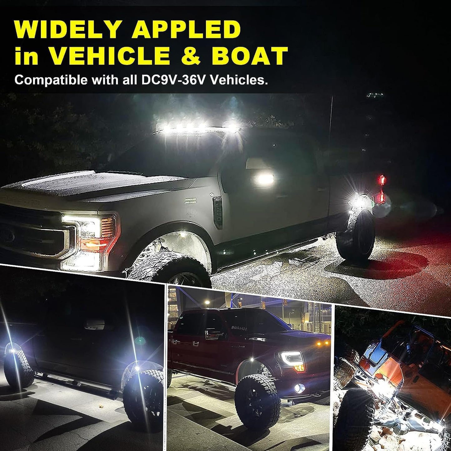 Nicoko 8 Pods 6000K pure White Rock lights Aluminum 9-30V Underglow Lights IP68 Waterproof Neon Trail Rig Lamp Lighting for SUV Car Truck Motorcycle Boat ATV UTV