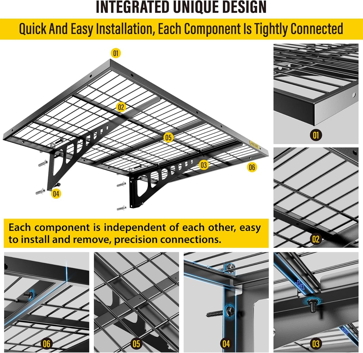 2x3ft 2Pack Wire Shelving Unit Heavy Duty Garage Storage Shelves Wall Mounted Black 560lbs Load Capacity（24-inch-by-36-inch）