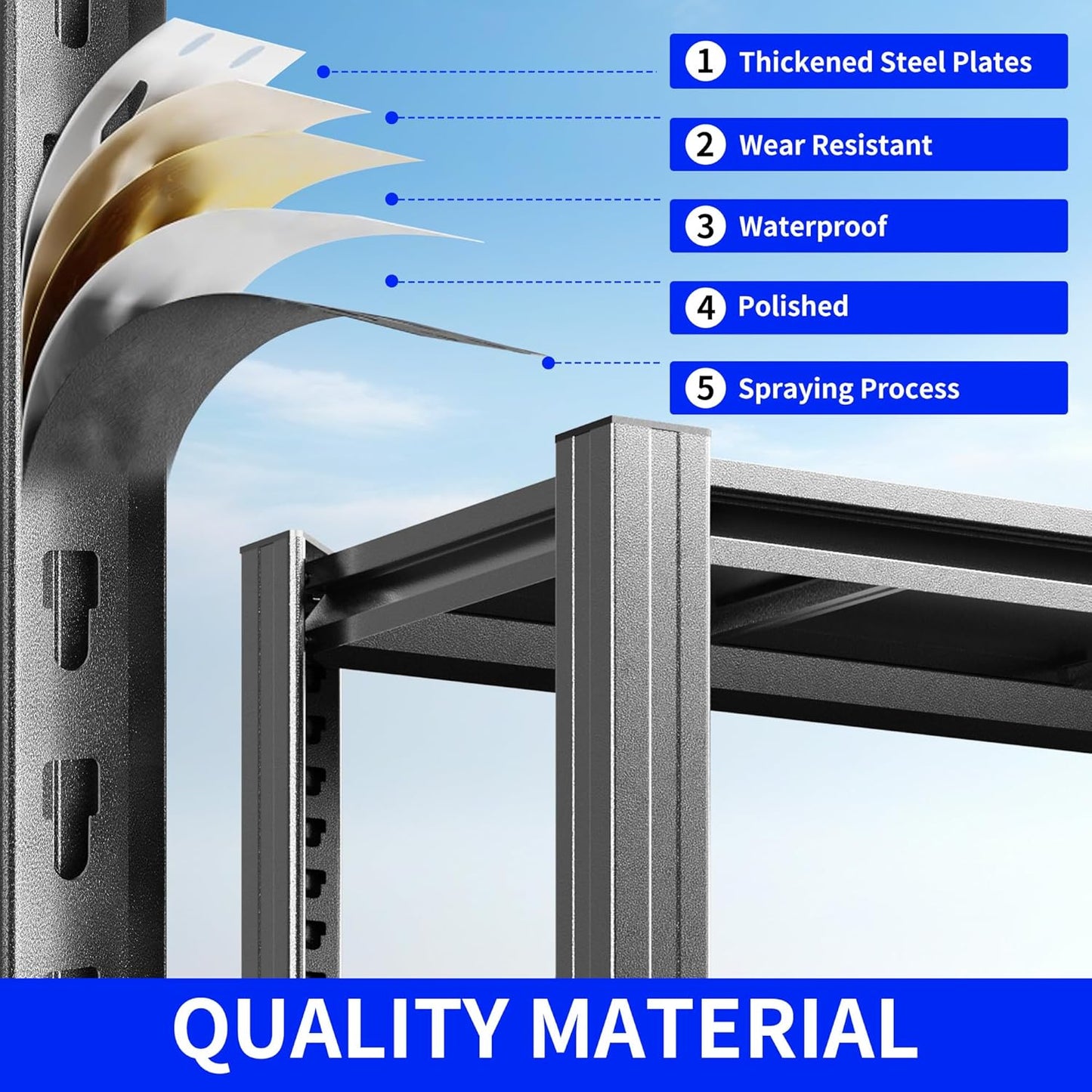 78" H Metal Storage Shelving, 3000LBS Heavy Duty Shelves Unit, Adjustable 5 Tier Storage Rack, Industrial Utility Shelf for Garage, Warehouse, Bedroom, Kitchen,18" D×47.5“W×78”H, Black