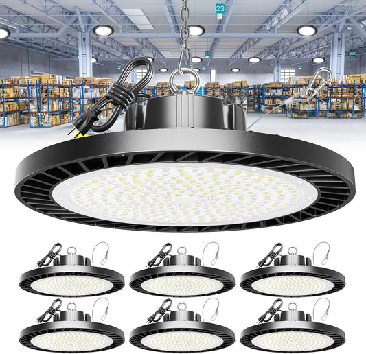 250W UFO LED High Bay Light, 37500LM Super Bright Industrial UFO High Bay LED Shop Lights & Garage Lights,6000K Shop Light IP65 Waterproof with US Plug, for Garage/Warehouse/Gym (6 Pack)