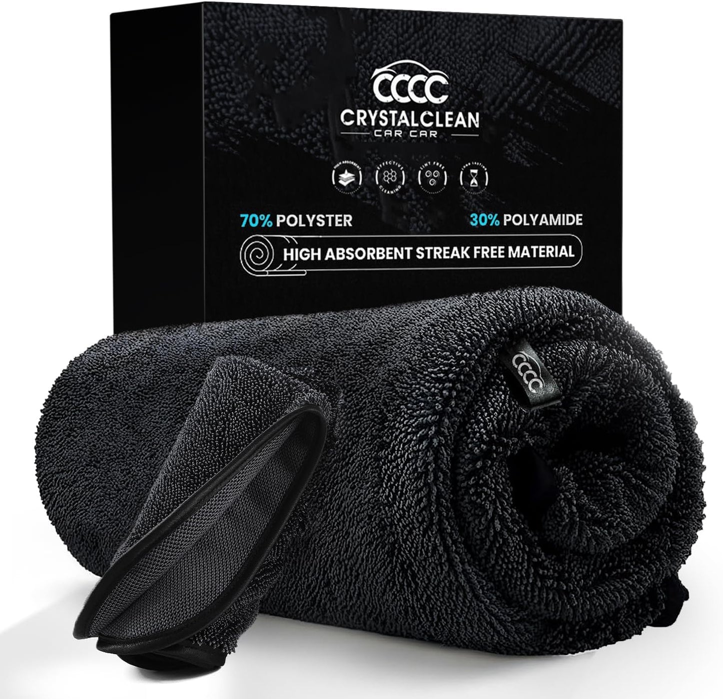 Crystal Clean 1300GSM Microfiber Towels for Cars – XL Drying Towel 2-Pack (24x36 & 12x12) with Double Twisted Loop, Professional Detailing Towel Car Detailers - Quick Dry, Paint Safe & Swirl-Free